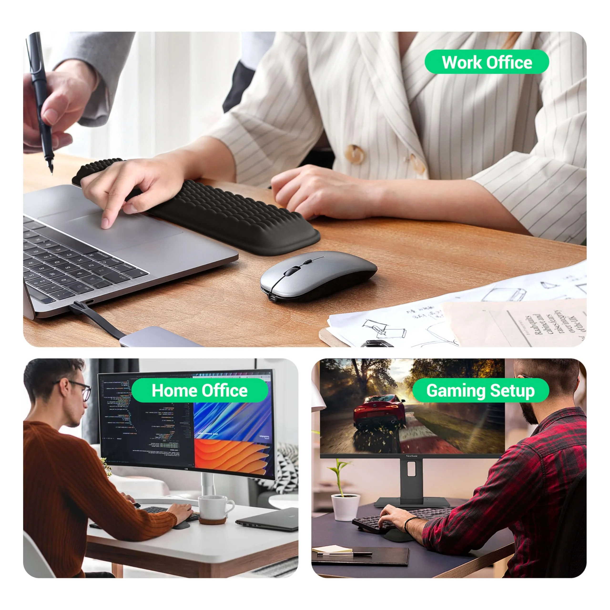 MEKASS Ergonomic Wrist Rest for Keyboard and Mouse, Soft Memory Foam Keyboard Wrist Rest Set with Non-Slip Silicone Base, Easy Typing, Pain Relief, Comfort for Office, Work, Gaming (Classic Black) - Image 7
