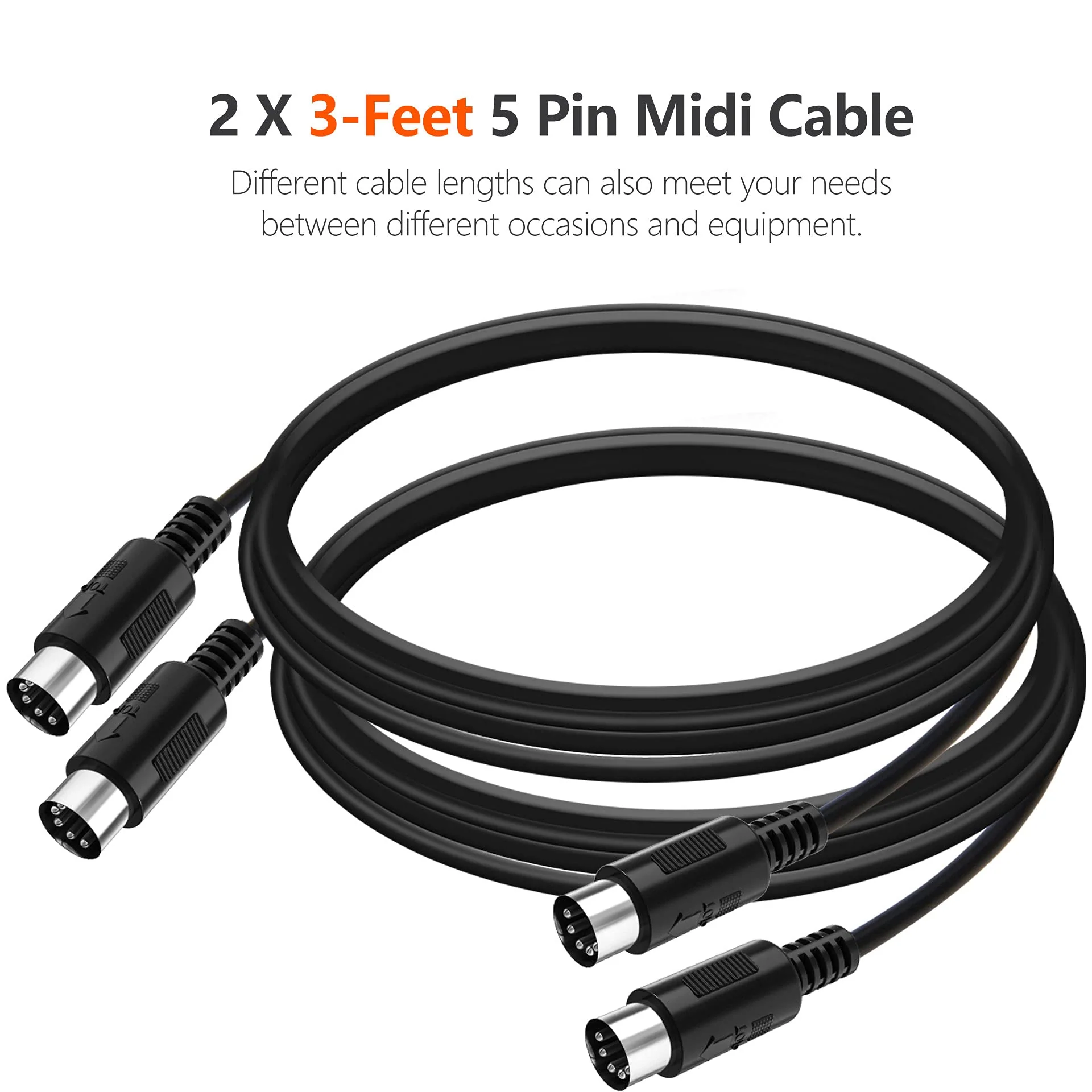 Mellbree MIDI Cable, 2-Pack 3-Feet Male to Male 5-Pin MIDI Cable Compatible with MIDI Keyboard, Keyboard Synth, Rack Synth, Sampler, External Sound Card, Sound Source and Other Music Gear - Image 6