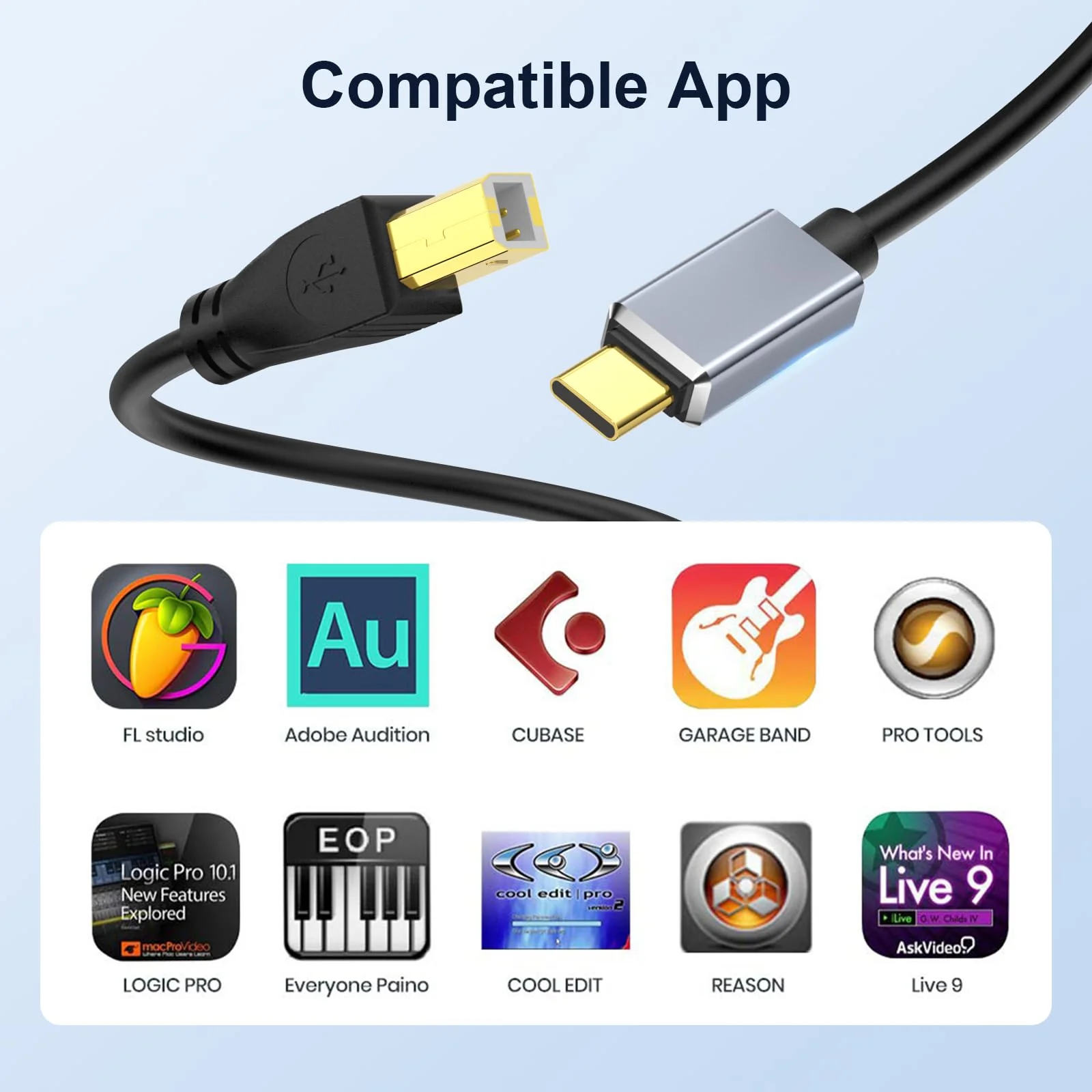 MeloAudio USB C MIDI Cable, Type C to USB 2.0 MIDI Interface Cable for Midi Controller, Midi Keyboard, Audio Interface for ipad, Samsung, Laptop, MacBook, 5FT USB B to USB C Printer Cable Black - Image 5