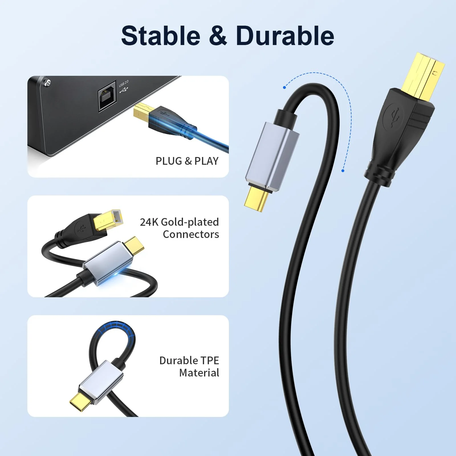 MeloAudio USB C MIDI Cable, Type C to USB 2.0 MIDI Interface Cable for Midi Controller, Midi Keyboard, Audio Interface for ipad, Samsung, Laptop, MacBook, 5FT USB B to USB C Printer Cable Black - Image 6
