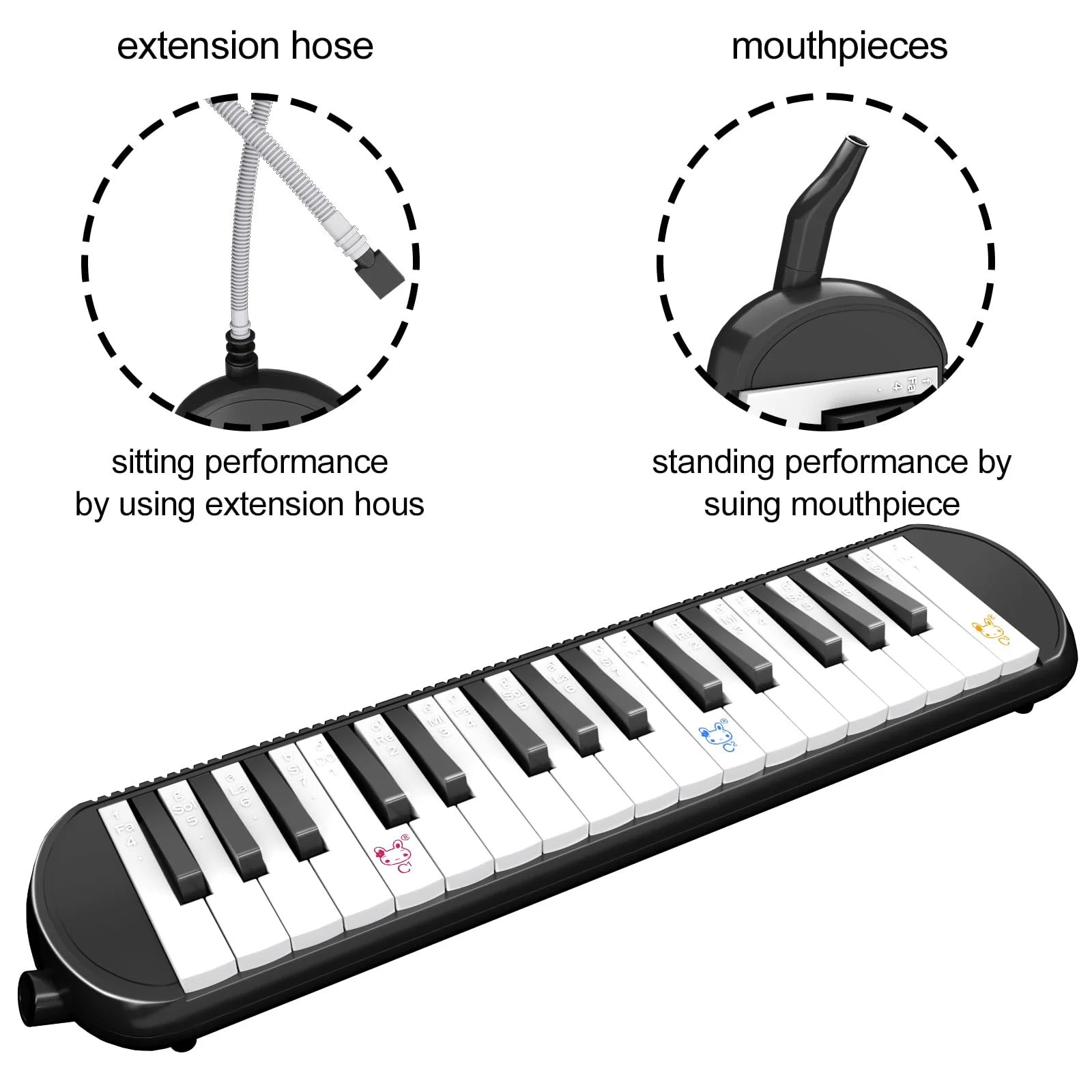 Melodica Instrument: Air Piano Keyboard, 32 Keys, with Carrying Bag - Gift for Kids, Beginners, and Adults - Black - Image 4