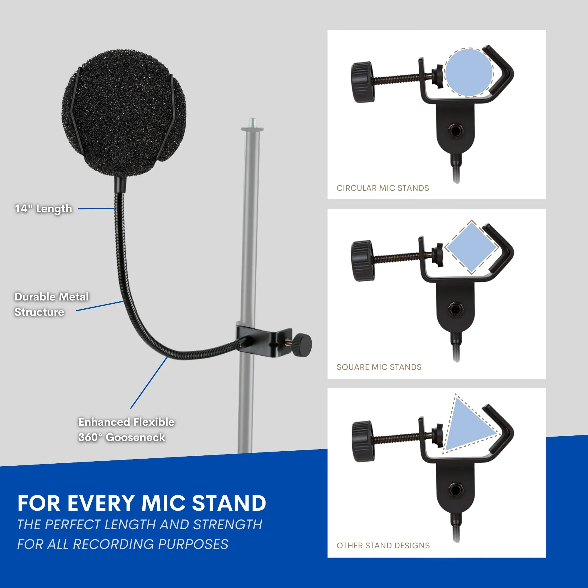 Melon Audio Pop Filter for Microphone - Sponge Layered Pop Wind Screen with Enhanced Flexible 360° Gooseneck Clip Metal Arm (includes Extra Filter) - Image 4