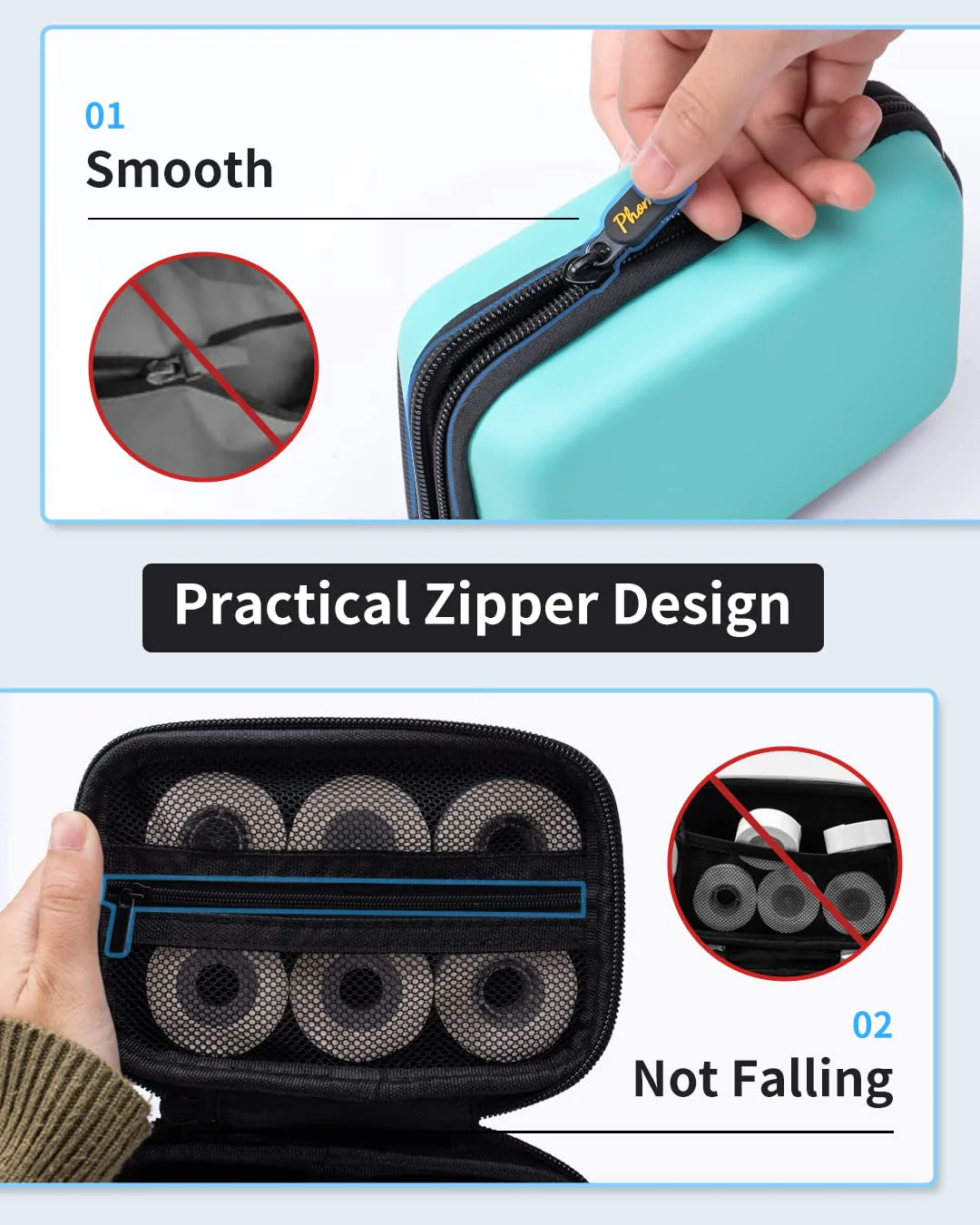 Memoking T02 Hard Storage Case - Compatible with Phomemo D30, SUPVAN E10, NIIMBOT D11, JADENS D110 and More, with Zipper Mesh Pocket, Waterproof Shockproof Case, Green (Only Case) - Image 5