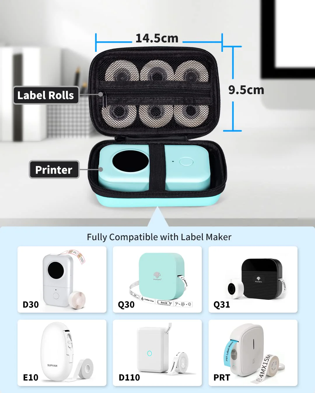 Memoking T02 Hard Storage Case - Compatible with Phomemo D30, SUPVAN E10, NIIMBOT D11, JADENS D110 and More, with Zipper Mesh Pocket, Waterproof Shockproof Case, Green (Only Case) - Image 7