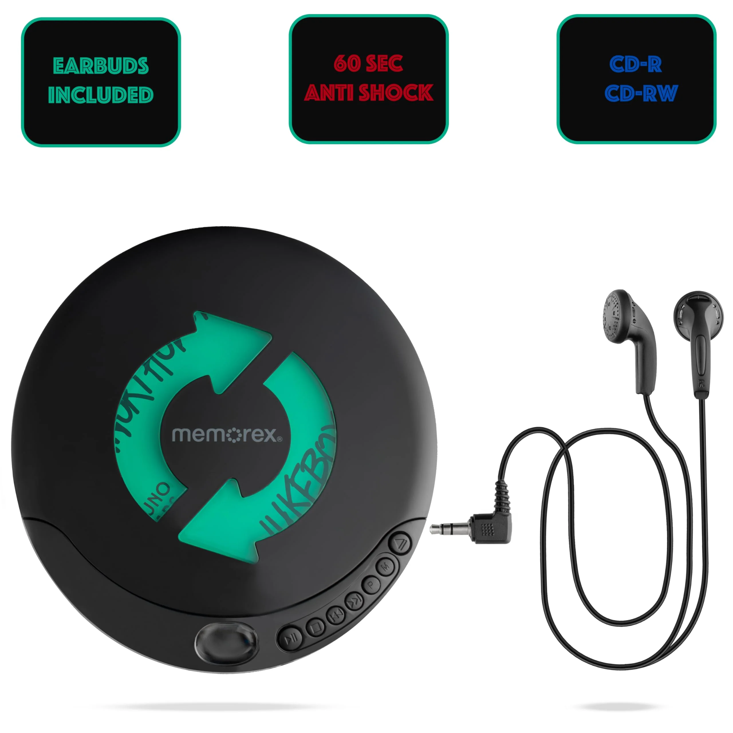 Memorex MX-DM80 Portable CD Player | Compact Disc Player with Anti-Shock Technology | LCD Display, Stereo Earbuds, Low Battery Indicator | CD/CD-R/RW Compatible for Personal Music - Image 4