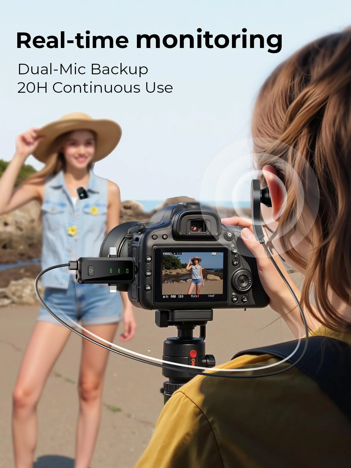 MENERESAS Wireless Lavalier Microphone for iPhone: Mini Microphone Noise Reduction - 328ft Transmission & 20H Battery Life for Video Recording, 3-in-1 Universal Camera & Android, Deep Grey Brushed Black - Image 4
