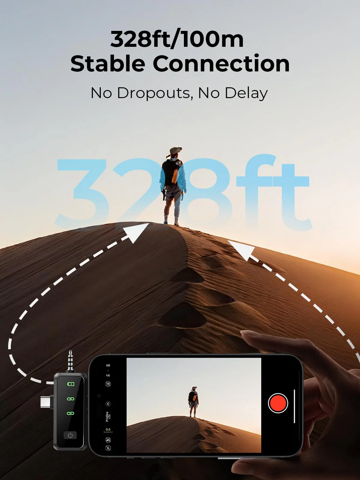 MENERESAS Wireless Lavalier Microphone for iPhone: Mini Microphone Noise Reduction - 328ft Transmission & 20H Battery Life for Video Recording, 3-in-1 Universal Camera & Android, Deep Grey Brushed Black - Image 5