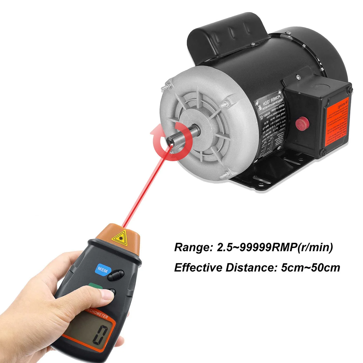 Mengshen Digital Tachometer, Non Contact Laser Photo Tach 2.5-99999 RPM Rotation Speed Meter Gauge Measurement with Reflective Tape (9V Battery Included) - Image 3