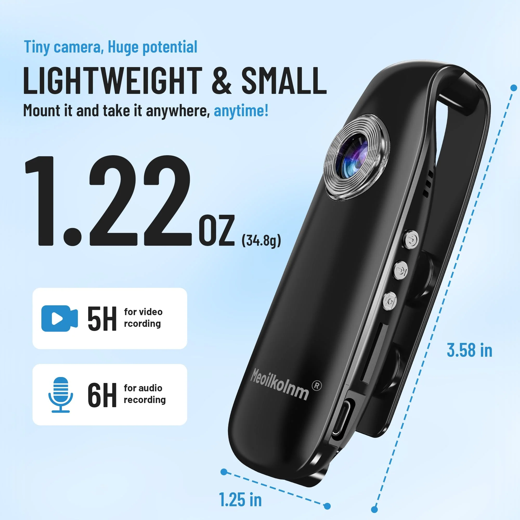 Meoilkolnm Mini Body Camera with Audio and Video Recording 1080P 64GB Motion Detection Video Recorder Wearable POV Camcorder with Magnetic Pocket Portable DV for Cycling,Pets,Walking,Travaling - Image 2