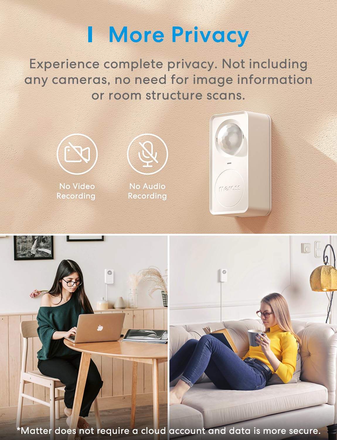 meross Matter Human Presence Sensor, 3-in-1 PIR & Light & mmWave Radar Motion Sensor, AI Motion Detector for Matter Smart Home Automation, Supports HomeKit, Alexa, Google, Home Assistant, 2.4GHz Wi-Fi US - Image 6