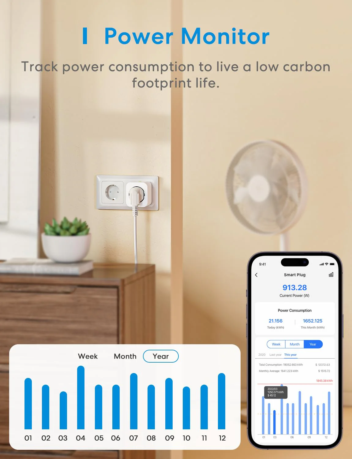 Meross Smart Socket with Current Measurement 16 A, Bluetooth WLAN Socket with Timer, Voice and Remote Control, Electricity Meter for Balcony Power Plant, Works with Alexa, Google Home, Pack of 2 WiFi socket with current measurement 2St. - Image 5