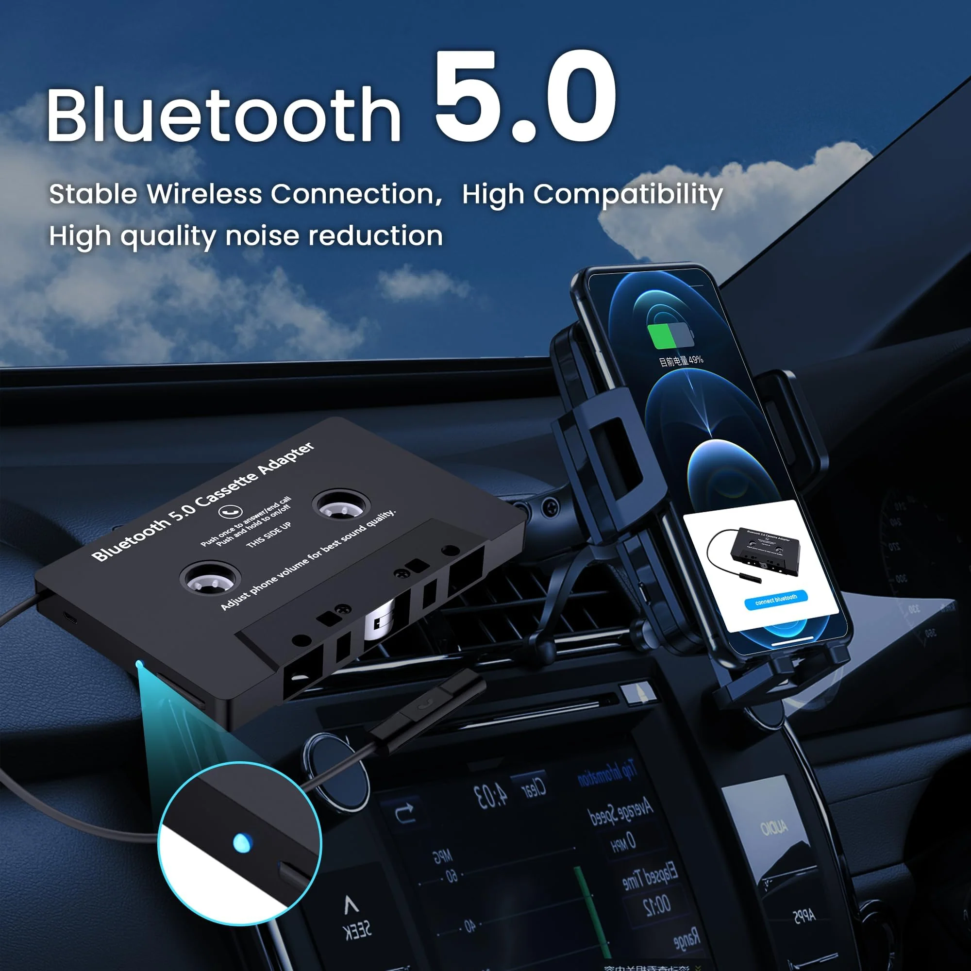 Mersoco Car Audio Bluetooth Wireless Cassette Receiver, Tape Player MP3 Bluetooth 5.0 Cassette Aux Adapter, Hands-Free Calling, Stereo Two-Channel,Black - Image 3