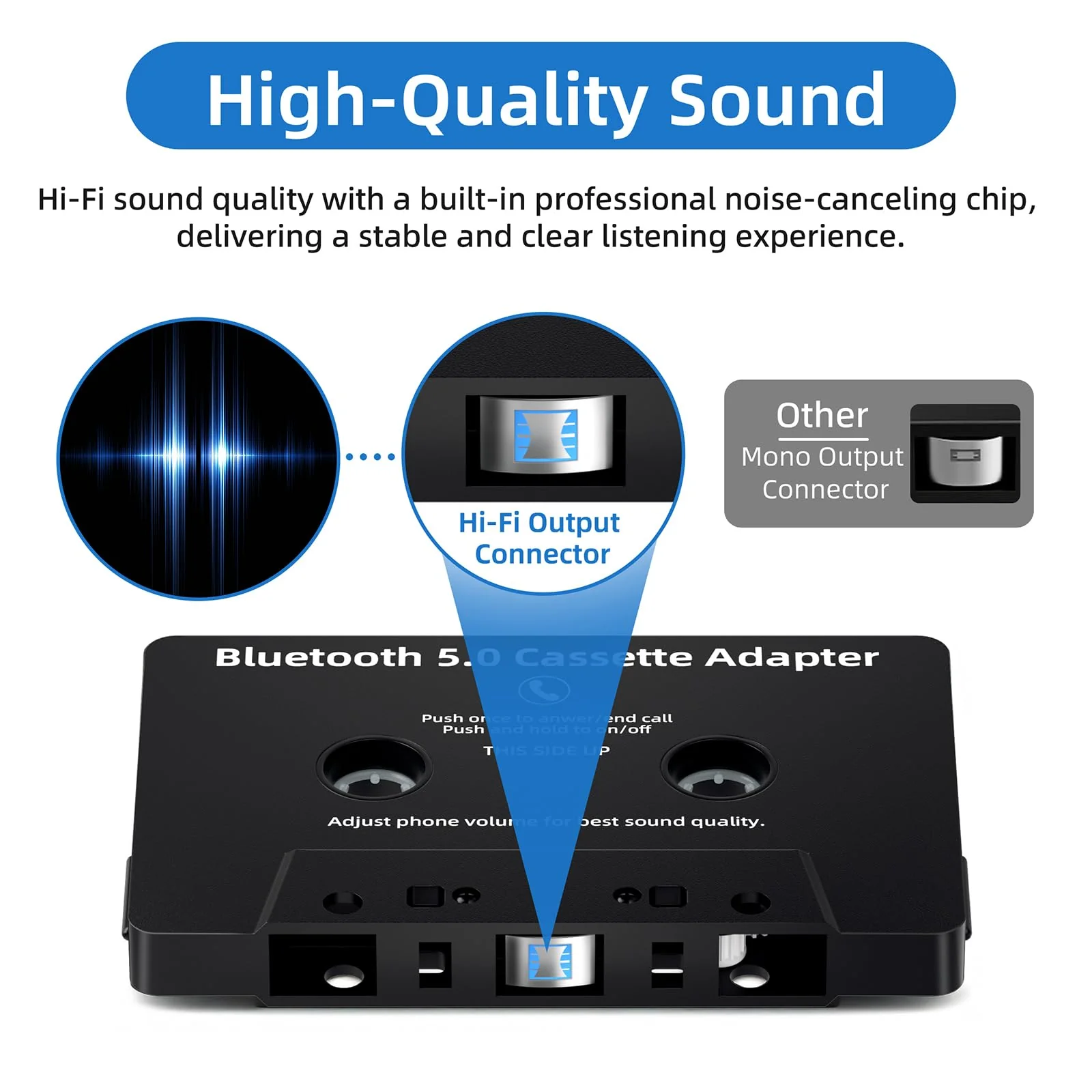 Mersoco Car Bluetooth Cassette Reciver, Tape Player BT 5.0 Cassette Aux Adapter with Hands-Free Black - Image 4