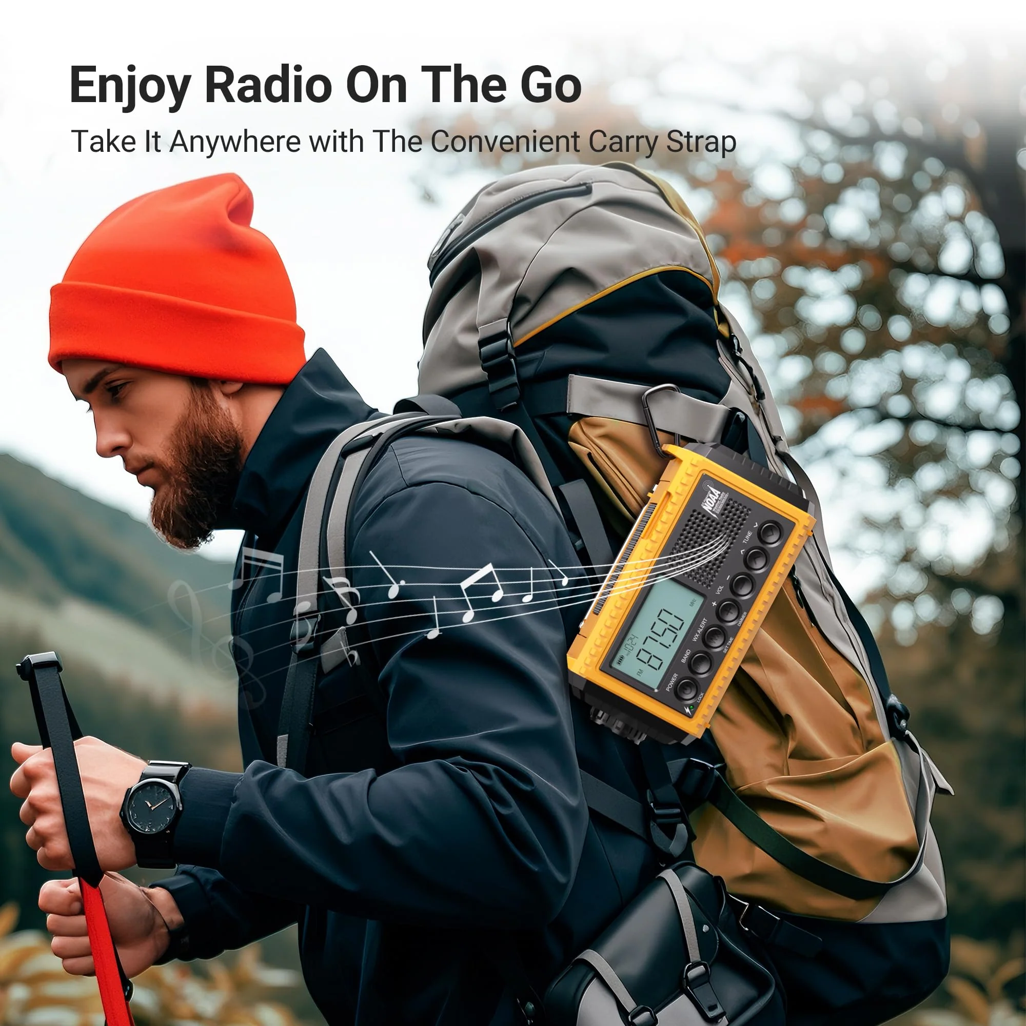 Mesqool 12000 Emergency Radio, Auto Digital Weather Radio NOAA/AM/FM/SW Battery Backup Crank with Flashlight Phone Charger, Portable Solar Powered Radio Backlit LCD Display, SOS Yellow/Black - Image 7