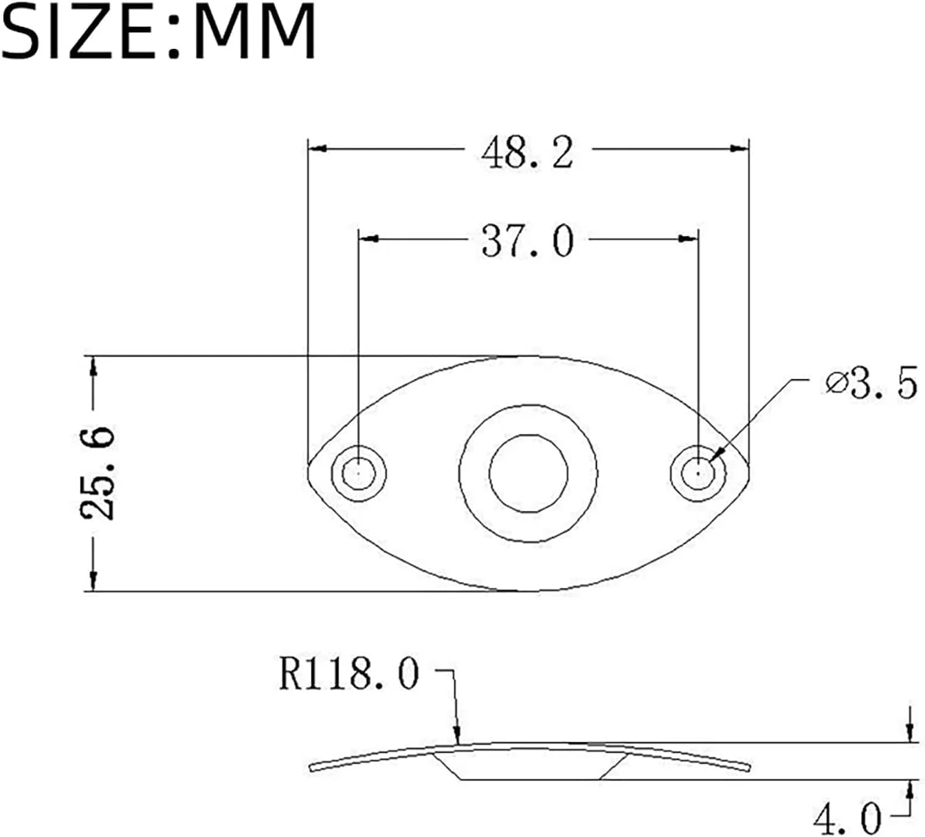 Metal 1/4" Oval Guitar Input Jack Output Plate Jackplate Socket for Fender Strat Tele (Black) Black - Image 2