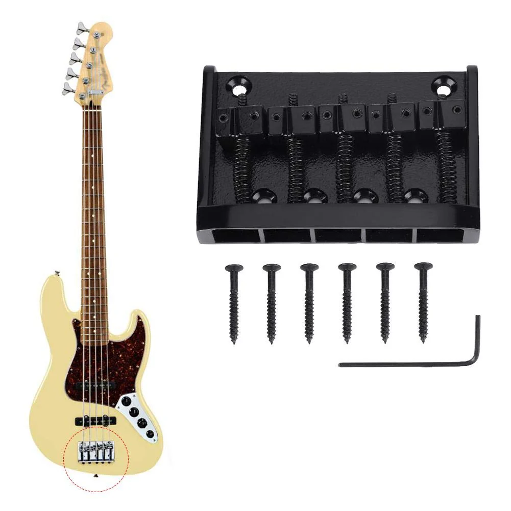 Metal 5 String Guitar Saddle Bridge Plate Electric Bass Bridge Tailpiece Replacement Accessory(Black) - Image 4