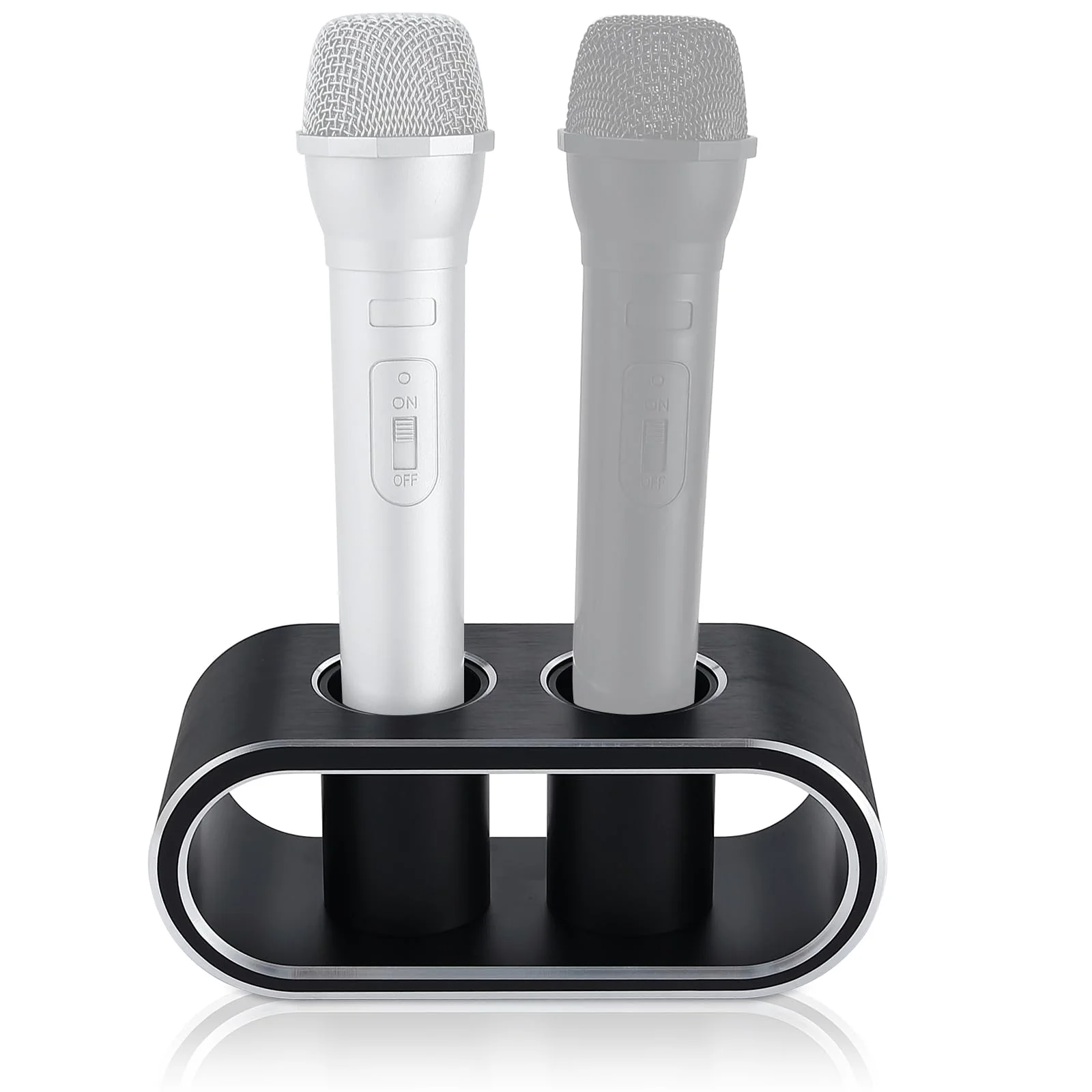 Metal Aluminum Alloy Desktop Microphones Storage Holder, Stand Support Base For Wireless Microphones, Fashionable Tabletop Mics Organizer (M, Brushed black) M - Image 3