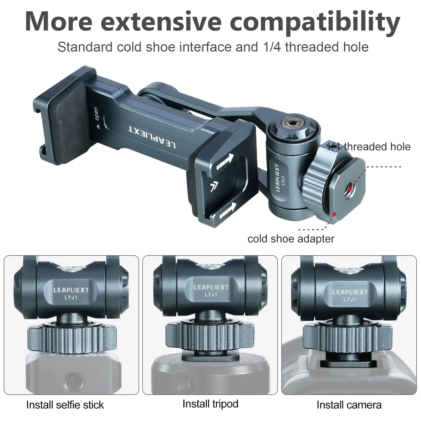 Metal Camera Hot Shoe Phone Holder，Features a Cold Shoe Mount and Supports 360° Rotation，Phone Tripod Mount ，Compatible with iPhone 17/16/15/14, Samsung Galaxy，for Taking Videos and Photos - Image 3