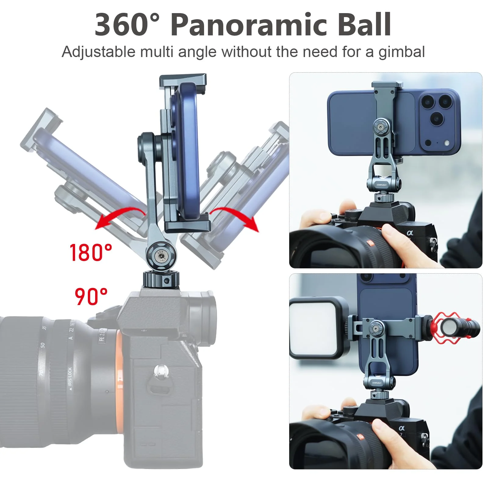 Metal Camera Hot Shoe Phone Holder，Features a Cold Shoe Mount and Supports 360° Rotation，Phone Tripod Mount ，Compatible with iPhone 17/16/15/14, Samsung Galaxy，for Taking Videos and Photos - Image 4