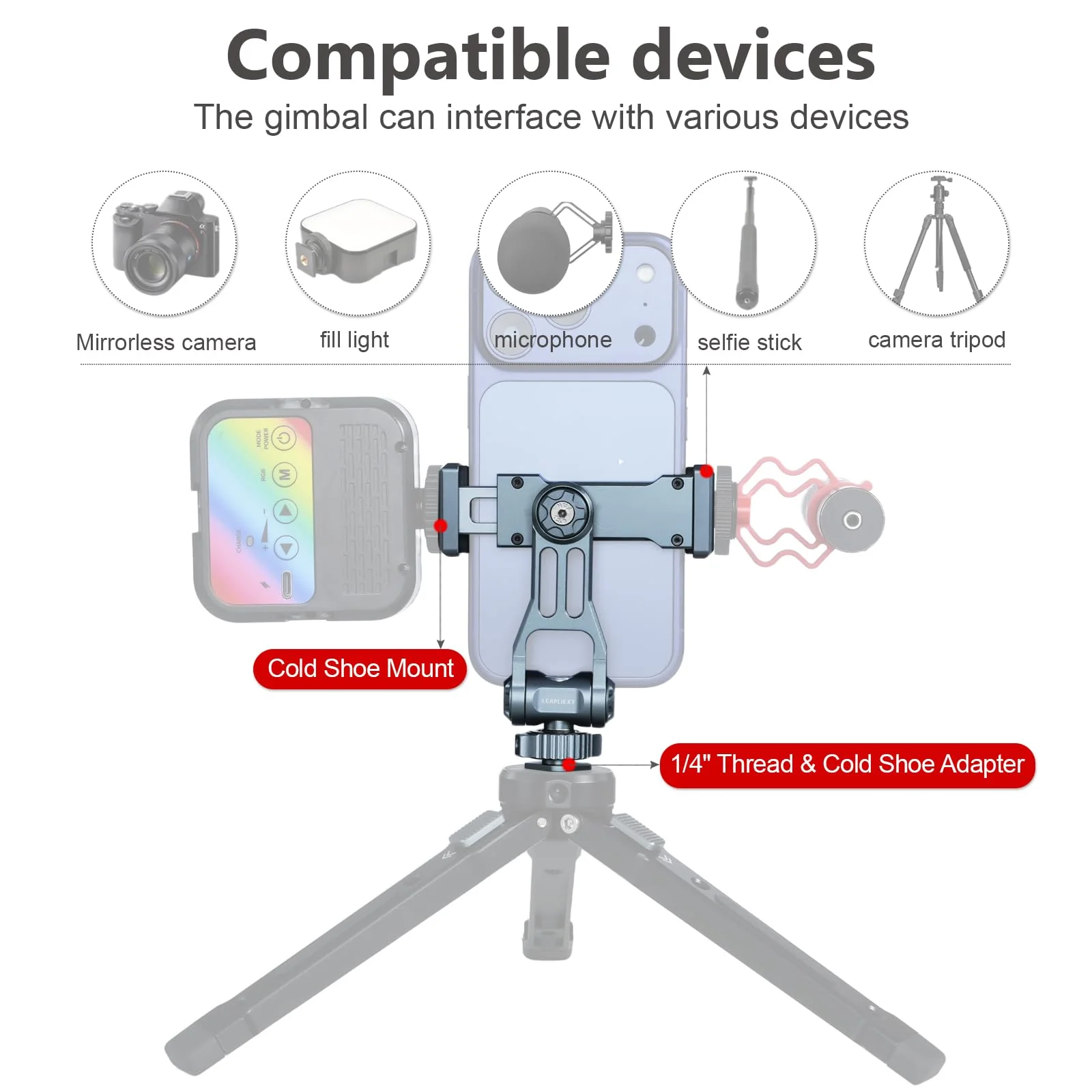 Metal Camera Hot Shoe Phone Holder，Features a Cold Shoe Mount and Supports 360° Rotation，Phone Tripod Mount ，Compatible with iPhone 17/16/15/14, Samsung Galaxy，for Taking Videos and Photos - Image 6