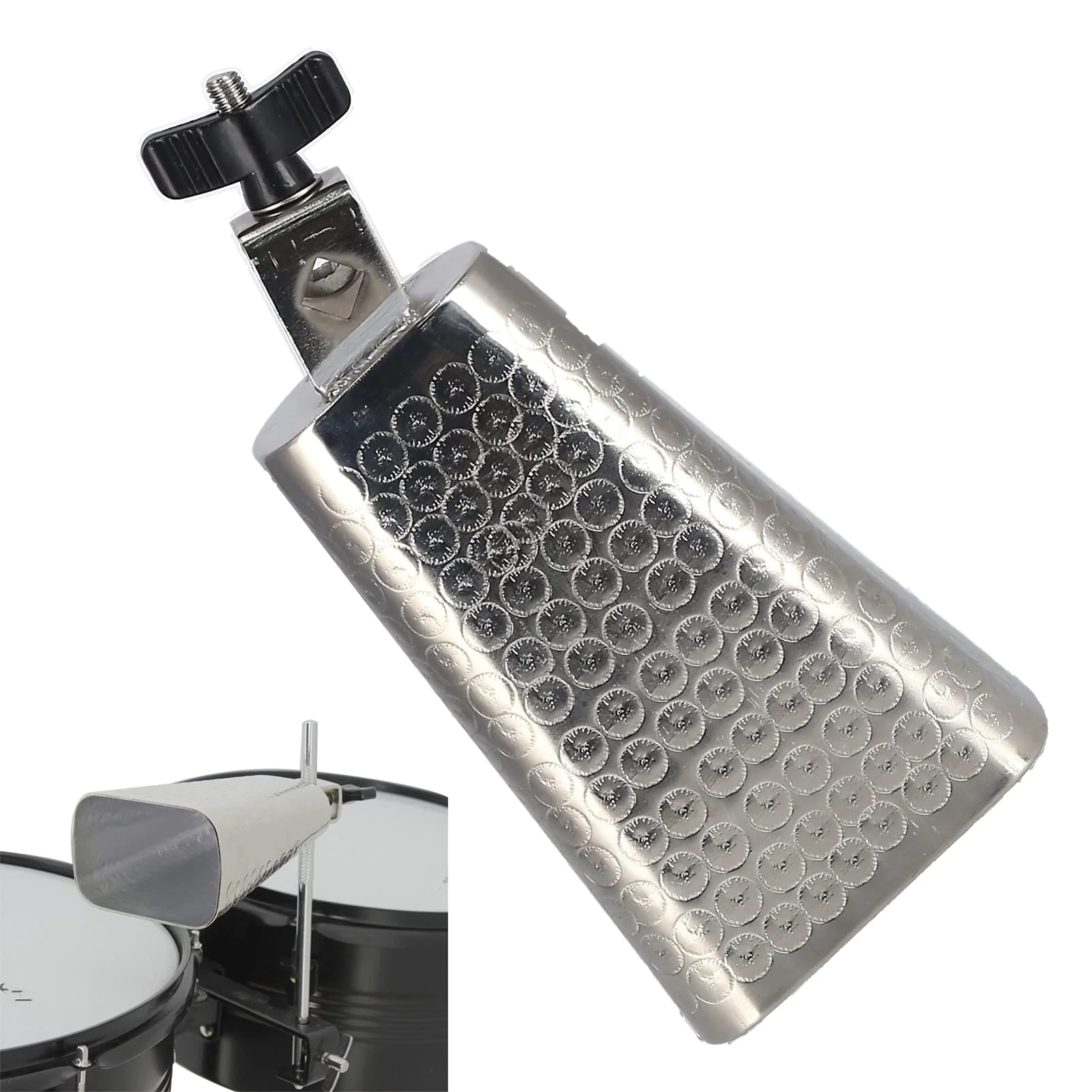 Metal Cowbell, Electroplating Percussion Instrument with Knob for Drum Set - Image 4
