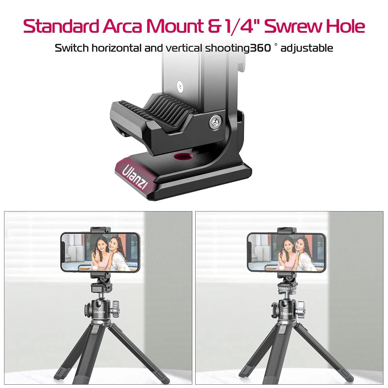Metal Phone Tripod Mount 3 Cold Shoes & Arca Port, 360° Smartphone Tripod Adapter for iPhone 17 16 15 Cell Phone Stand Holder for Desktop Video Live Streaming Vlogging Rig ST-27 - Image 2