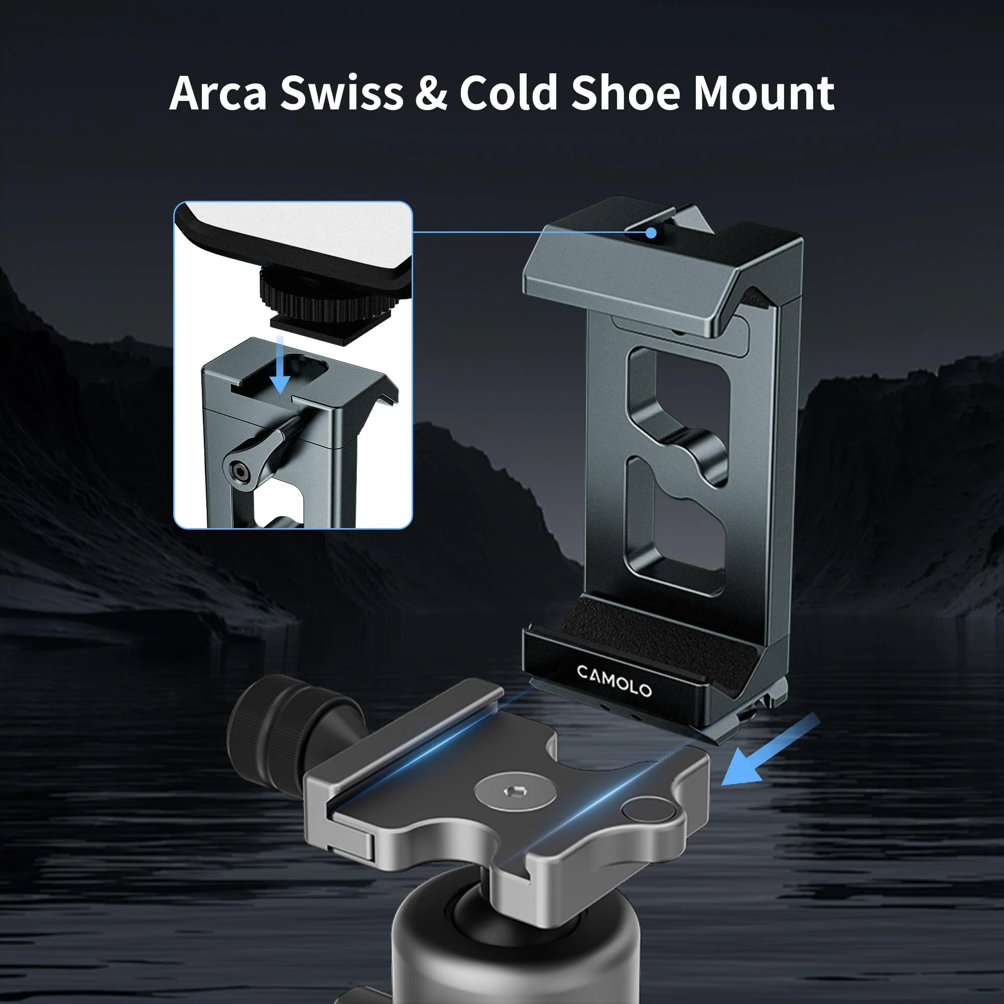 Metal Phone Tripod Mount Arca Port & Action Camera Adapter, Adjustable Smartphone Tripod Adapter Clamp Cell Phone Stand Holder Compatible with iPhone Plus PRO Max GoPro Samsung Galaxy Motorola Pixel - Image 4