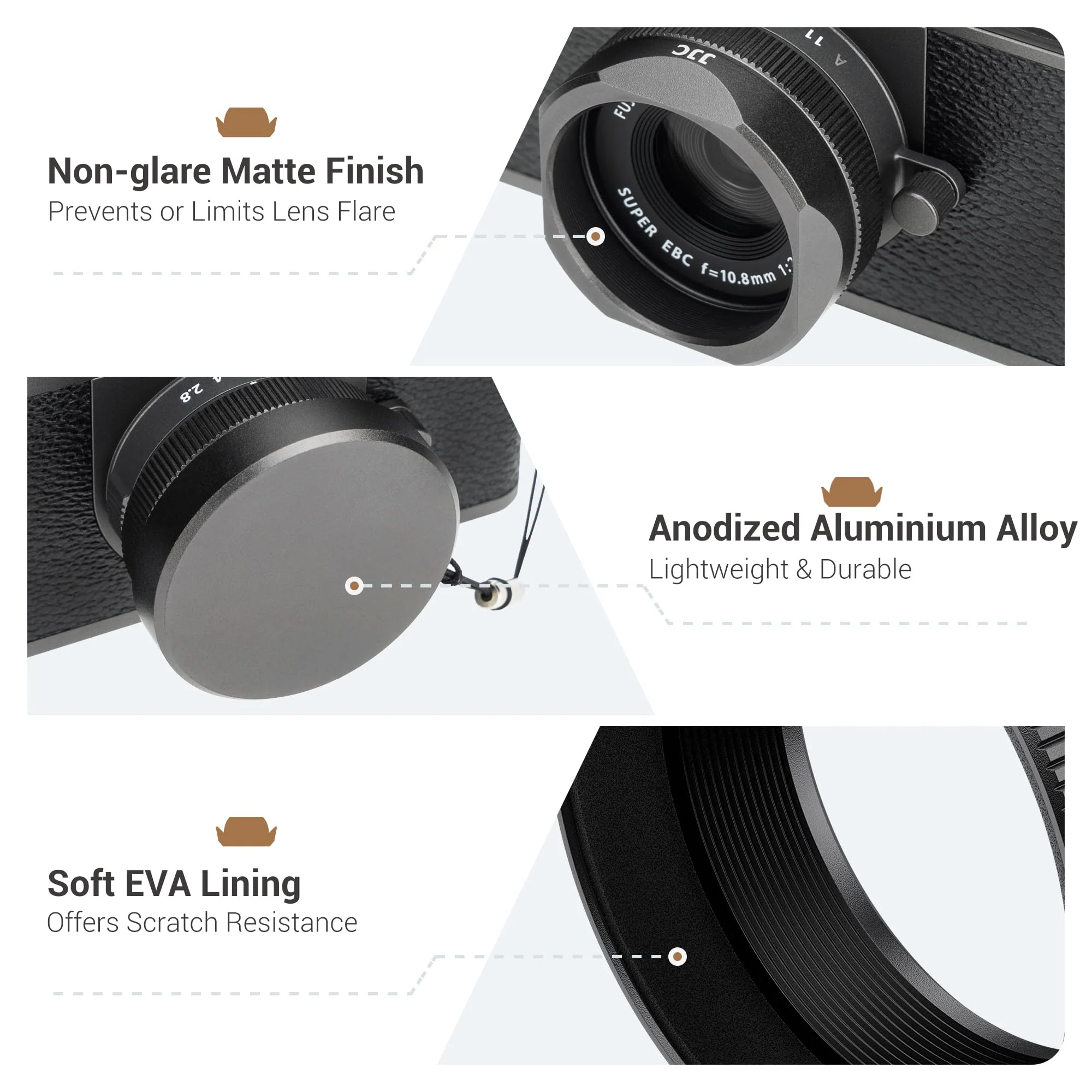 Metal Square X Half Lens Hood Sun Shade with Lens Cap for Fuji Fujifilm X Half Xhalf Digital Camera, Protective Cover Shading Hood Protector, Block Stray Light Reduce Flare - Black Black for Fujifilm X Half - Image 5