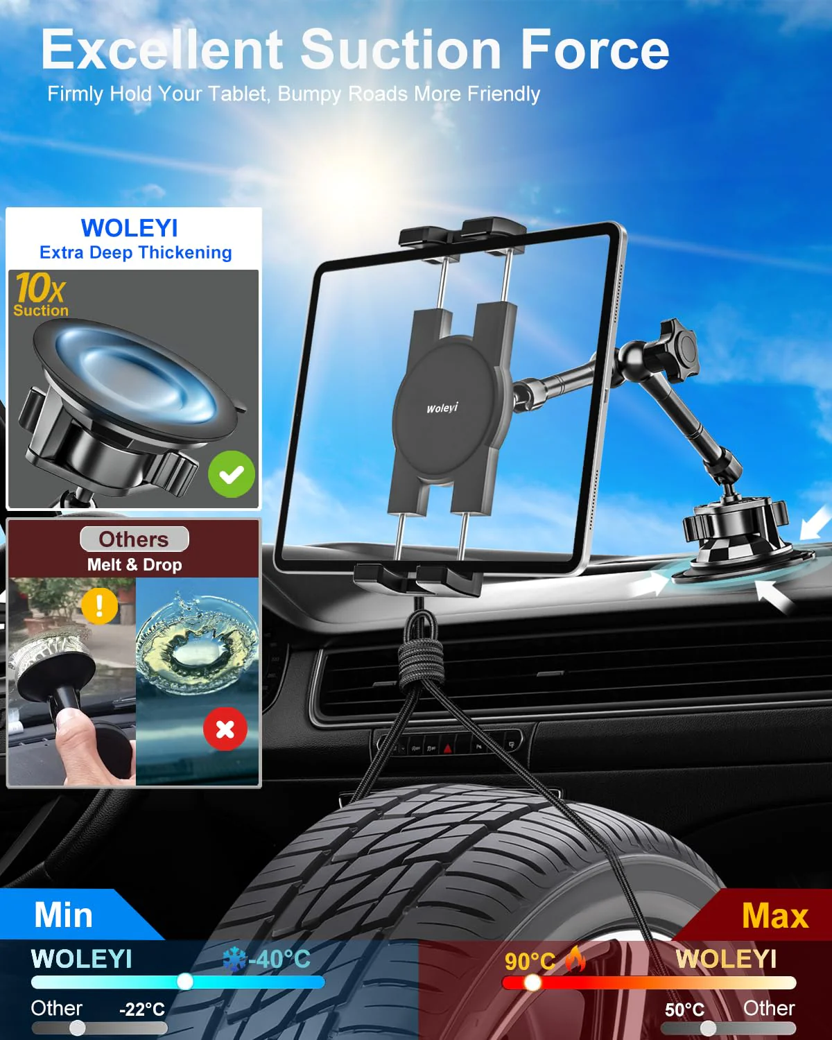 Metal Tablet Mount for Truck - Heavy Duty [Super Suction Cup] Tablet Truck Mount Dashboard Windshield for Car/Semi Truck/Pickup/Van/SUV/Commercial Vehicle for 4.7-13" iPad Pro Air Mini, iPhone, Galaxy - Image 3