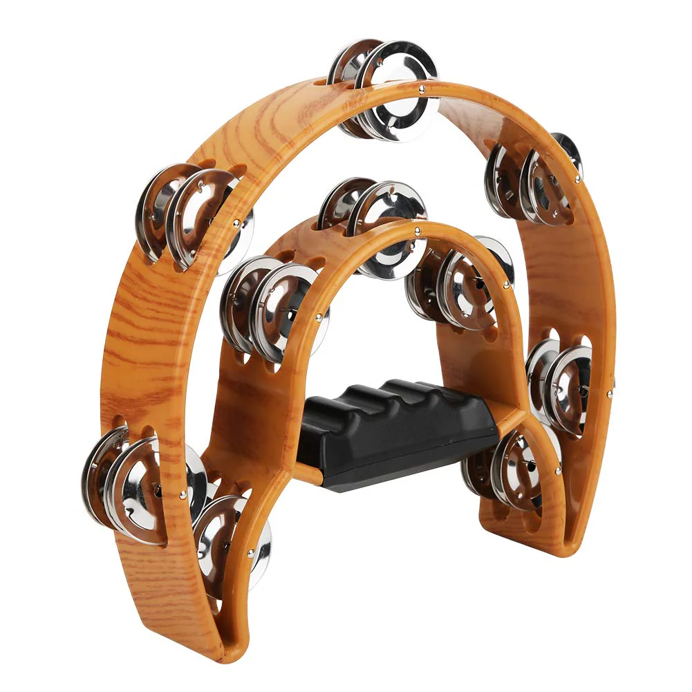 Metal Tambourine Half Moon Musical Instruments, Double Row Metal Jingles Hand Held Instruments Percussion with Ergonomic Handle Grip Tambourines for Adults - Image 6
