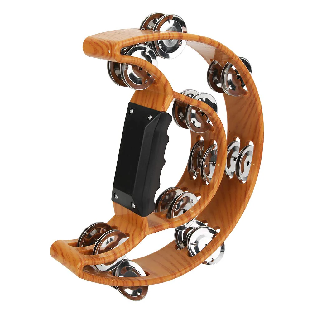 Metal Tambourine Half Moon Musical Instruments, Double Row Metal Jingles Hand Held Instruments Percussion with Ergonomic Handle Grip Tambourines for Adults - Image 9