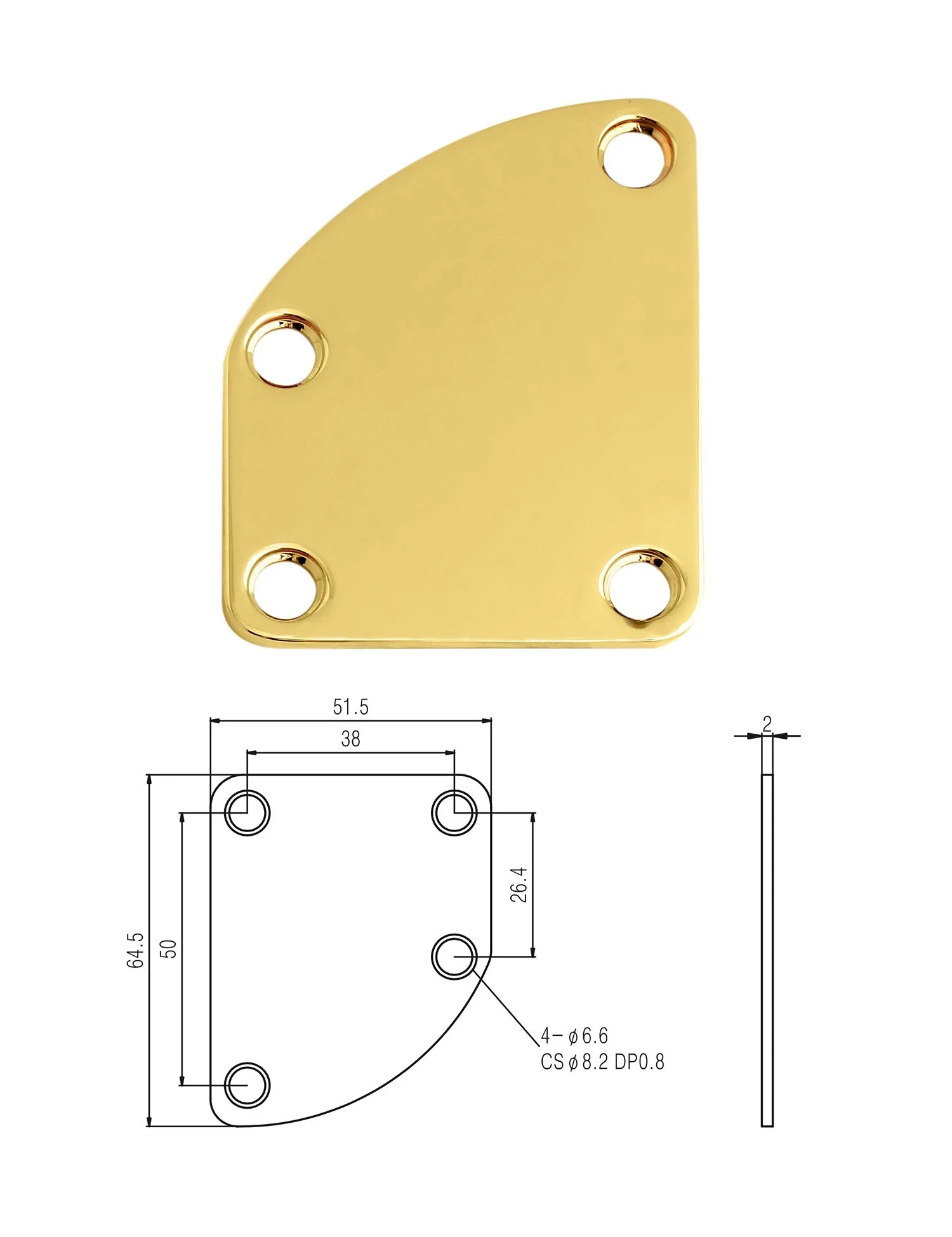 Metallor Electric Guitar Neck Plate Curved Cutaway Semi Round Neck Joint Back Mounting Plate for Stratocaster Telecaster Style Electric Guitar Bass Parts Replacement 4 Holes with Screws Gold. Gold-1 - Image 3