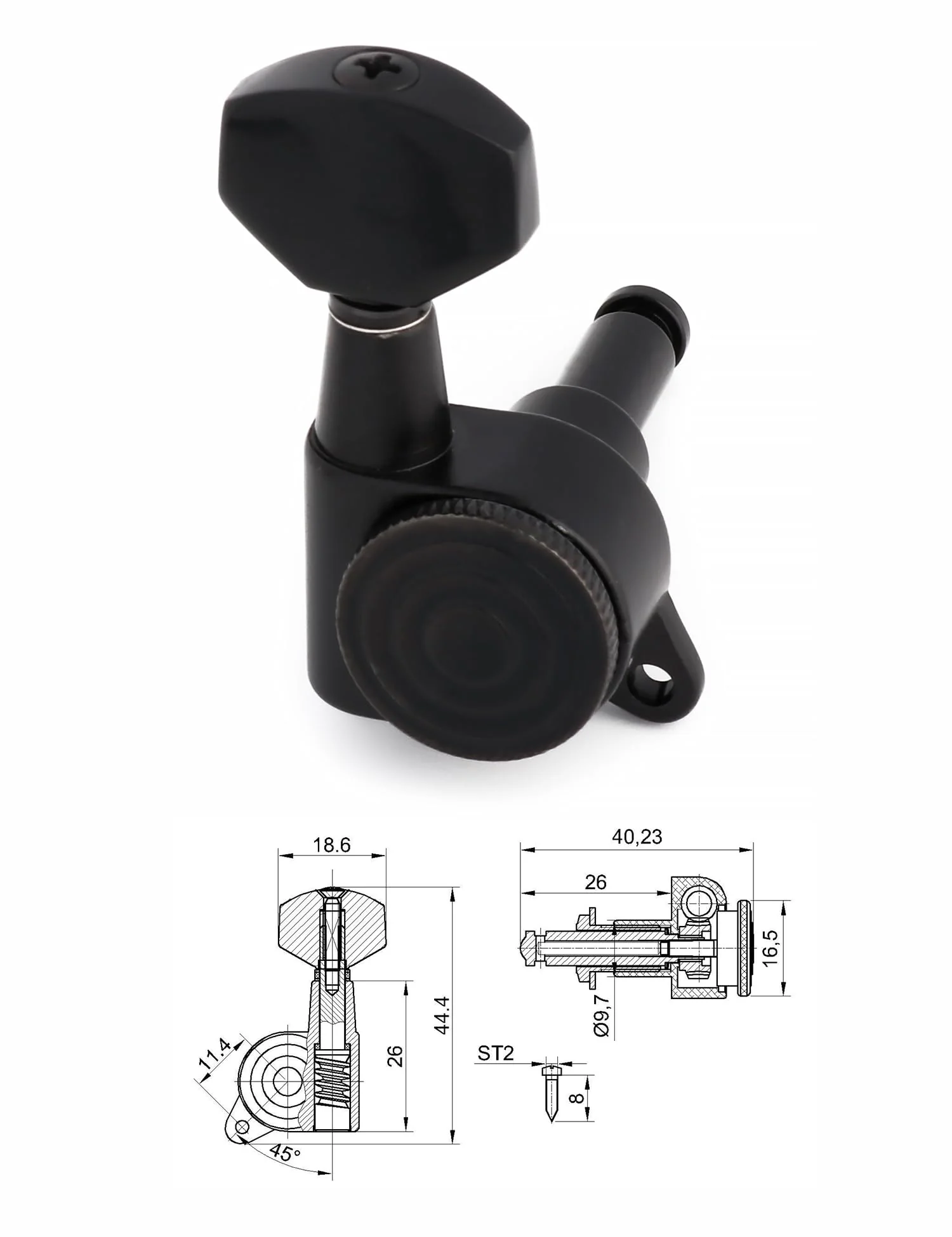 Metallor Locking Guitar String Tuning Pegs 18:1 Gear Ratio Guitar Machines Heads Tuners Tuning Keys 3L 3R for ST TL LP SG Style Electric Guitar or Folk Acoustic Guitar Parts Replacement Black. - Image 3
