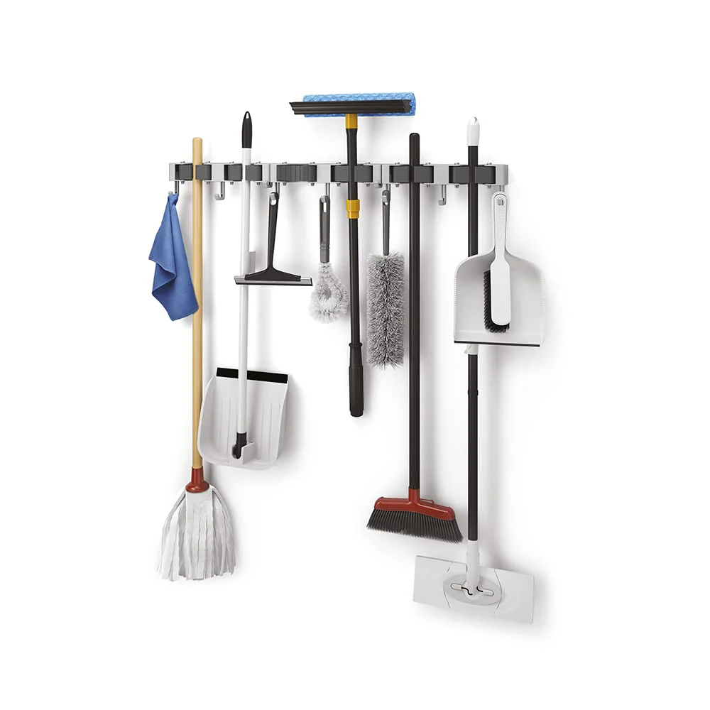 Metaltex Hang-up 6 Clamp Bar Broom Holder, Tool Holder with 3 Hooks, Set of 3 - Image 2