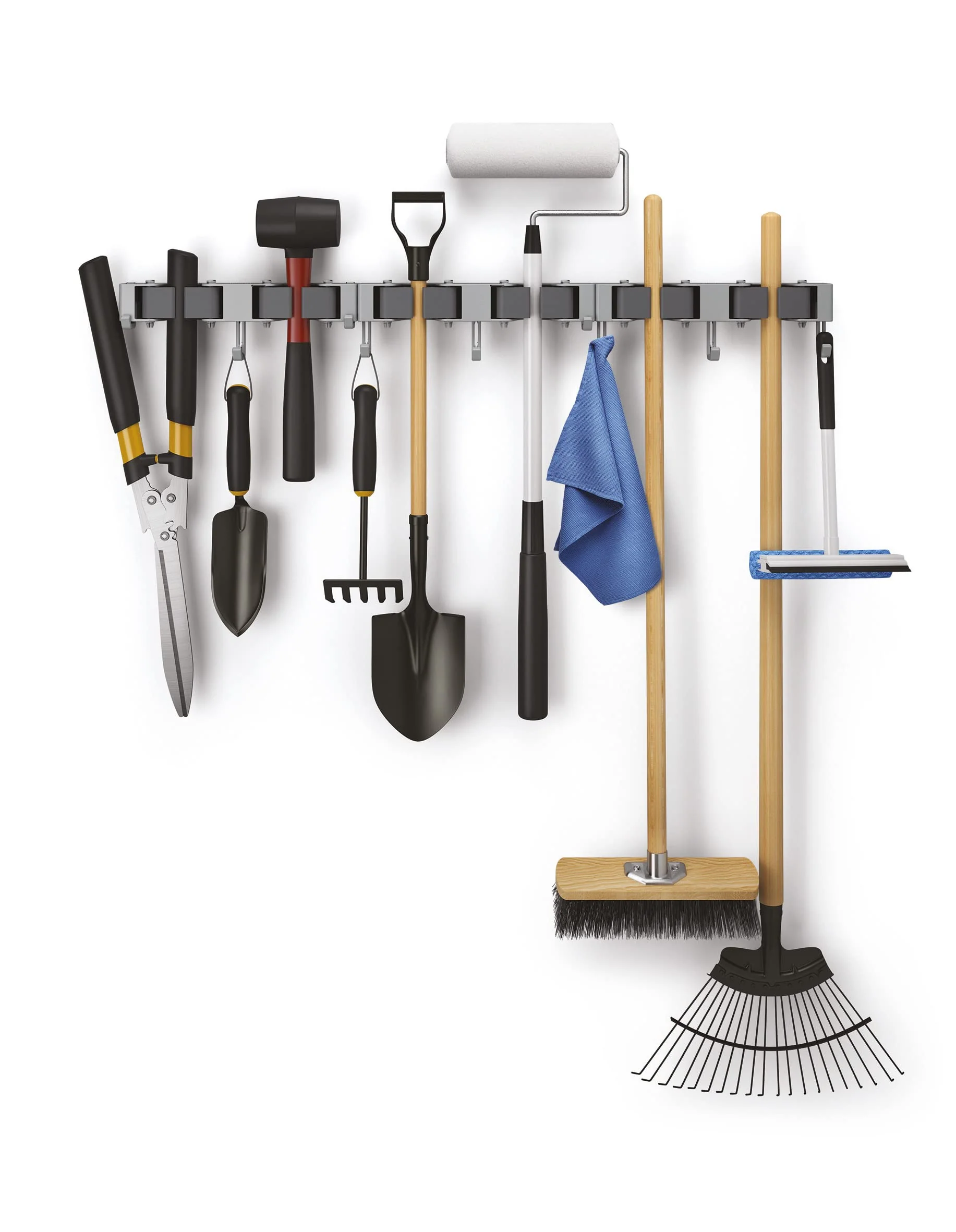 Metaltex Hang-up 6 Clamp Bar Broom Holder, Tool Holder with 3 Hooks, Set of 3 - Image 3