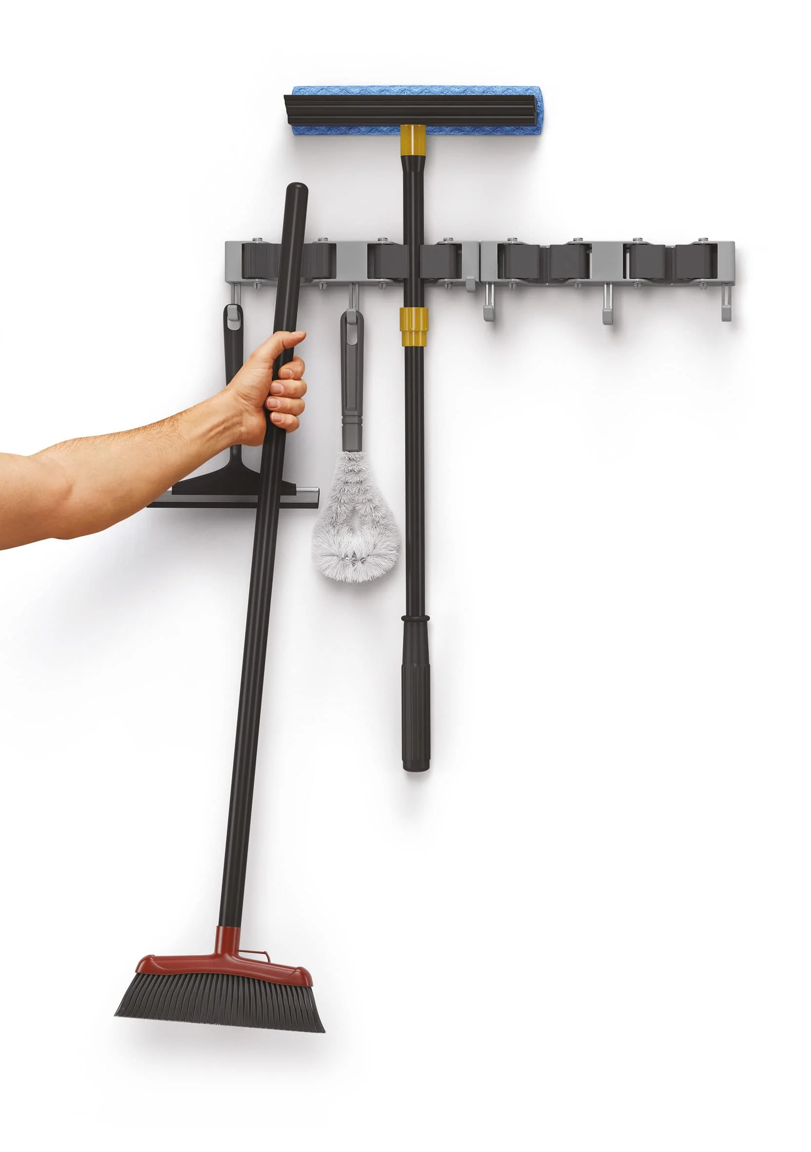 Metaltex Hang-up 6 Clamp Bar Broom Holder, Tool Holder with 3 Hooks, Set of 3 - Image 4