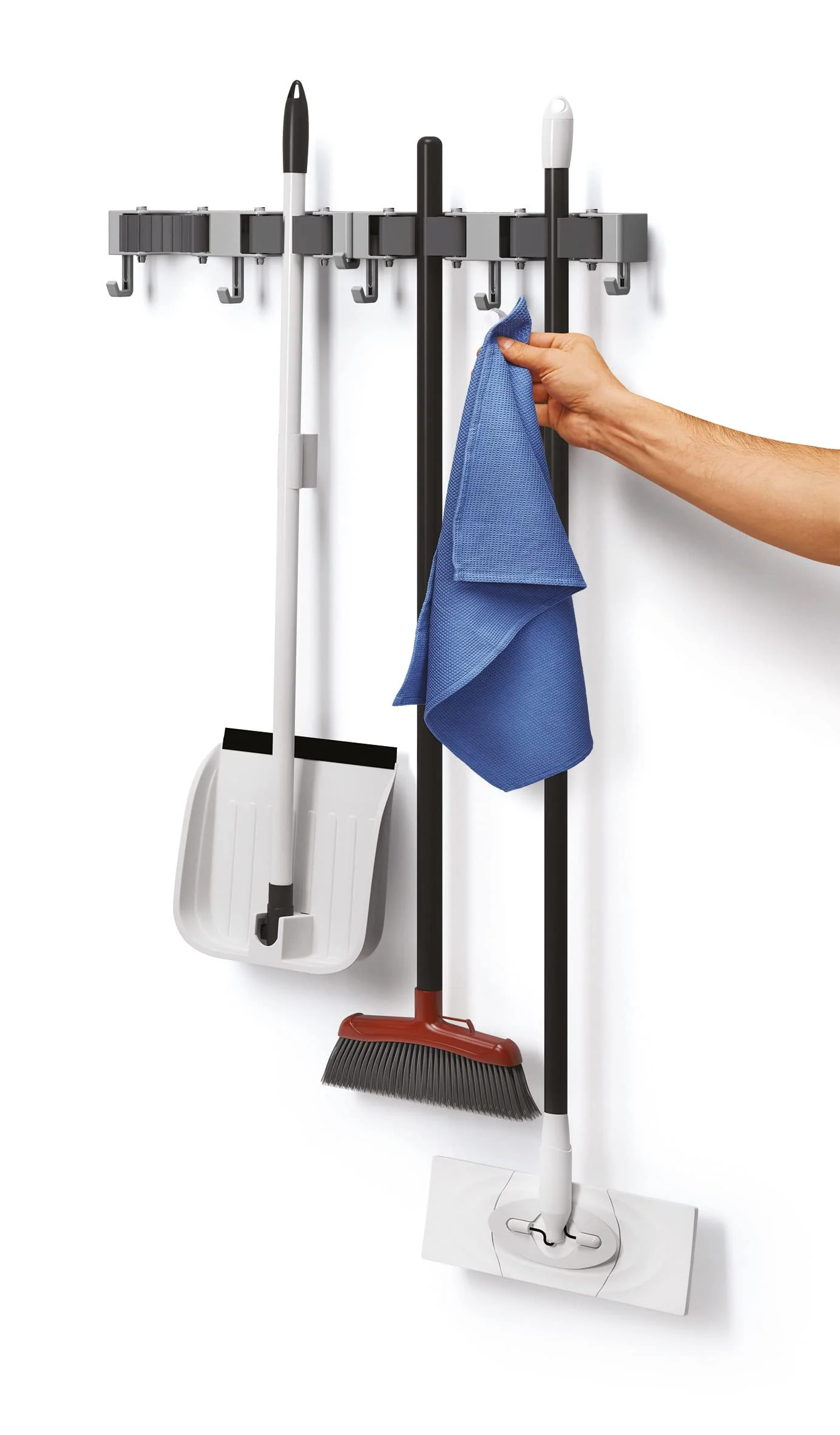 Metaltex Hang-up 6 Clamp Bar Broom Holder, Tool Holder with 3 Hooks, Set of 3 - Image 5