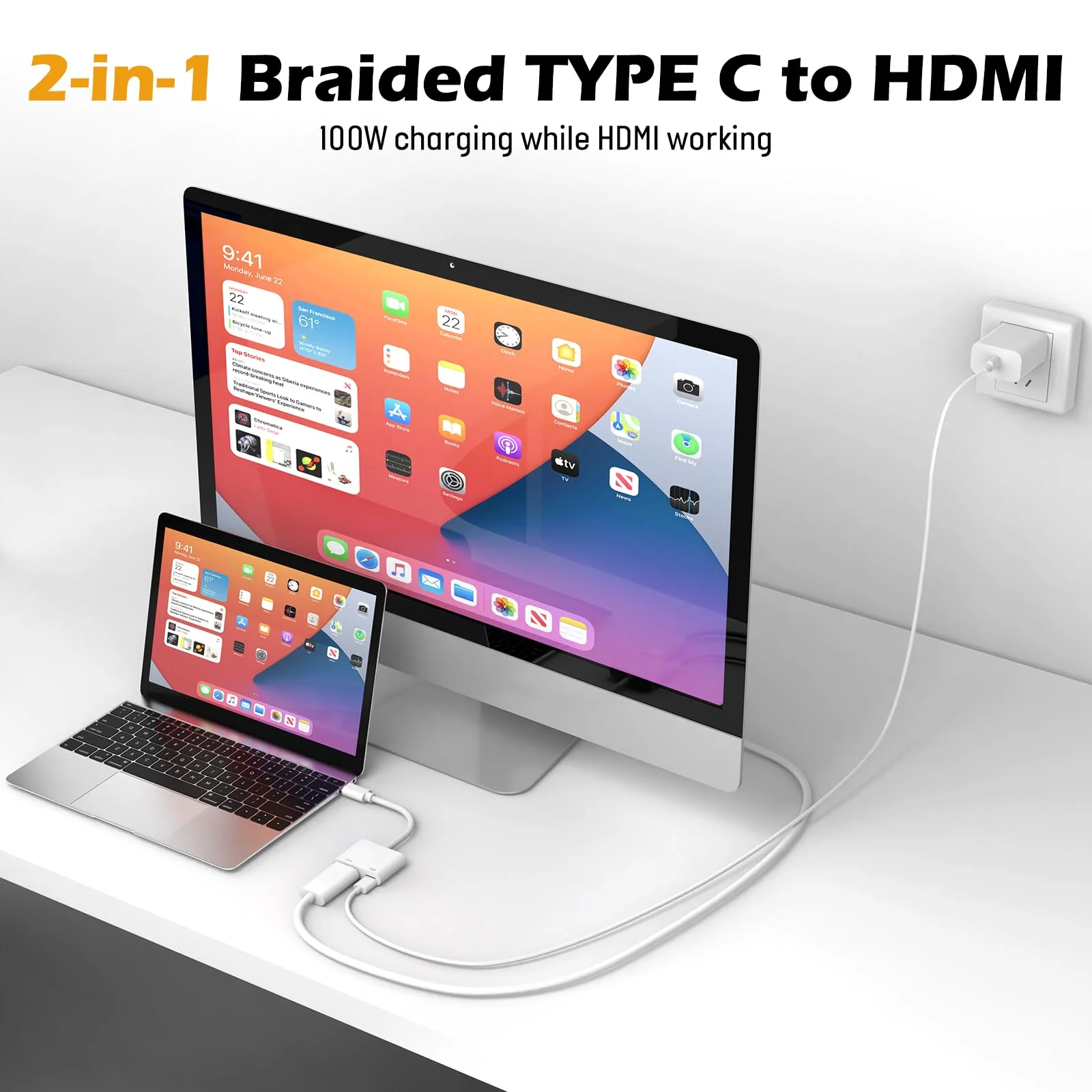 [MFi Certified] USB C to HDMI Adapter for iPhone 15 to TV,4K Sync Screen Connector Cable Digital AV Adapter with 100W Fast Charge Compatible for iPhone 15 to HDTV Projector Moniter - Image 3