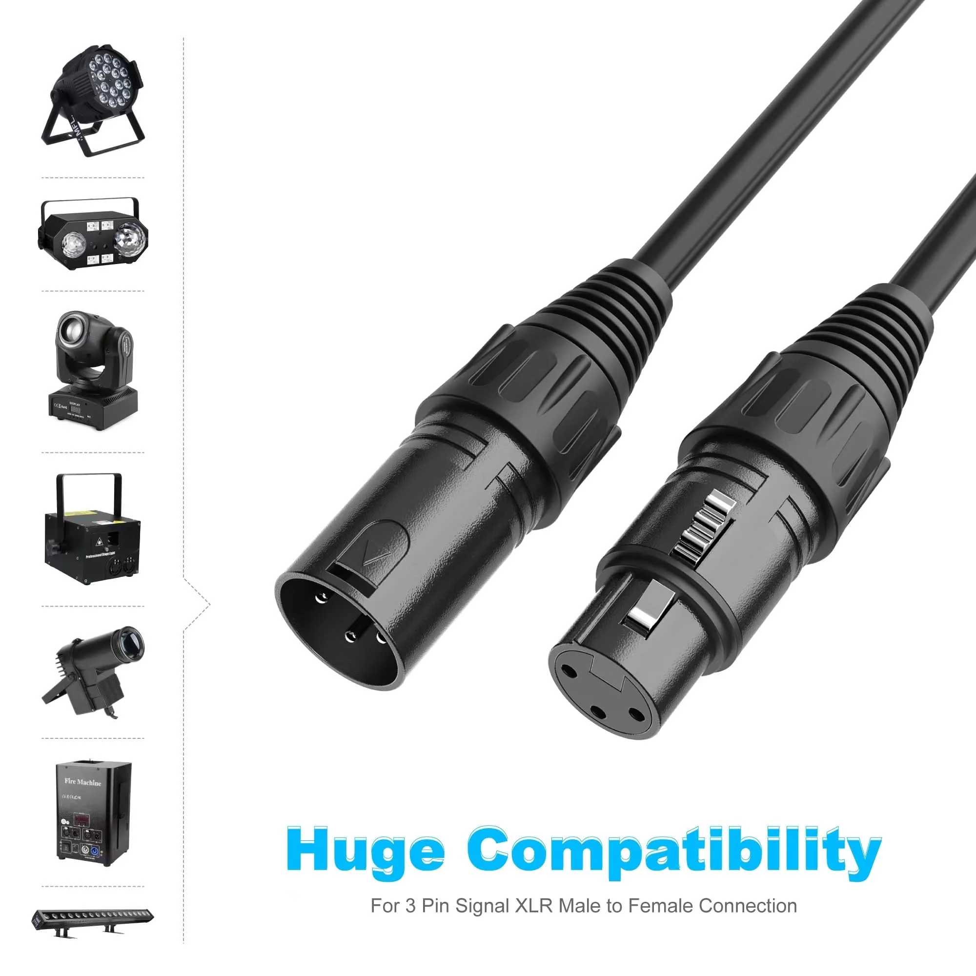 MFL. 50 ft Flexible DMX Cable 22AWG 3 Pin Signal (XLR Compatible) Male to Female Wire for Stage Lighting DJ Lights, 110 Ohms Impedance, Black, Pack of 1 - Image 4