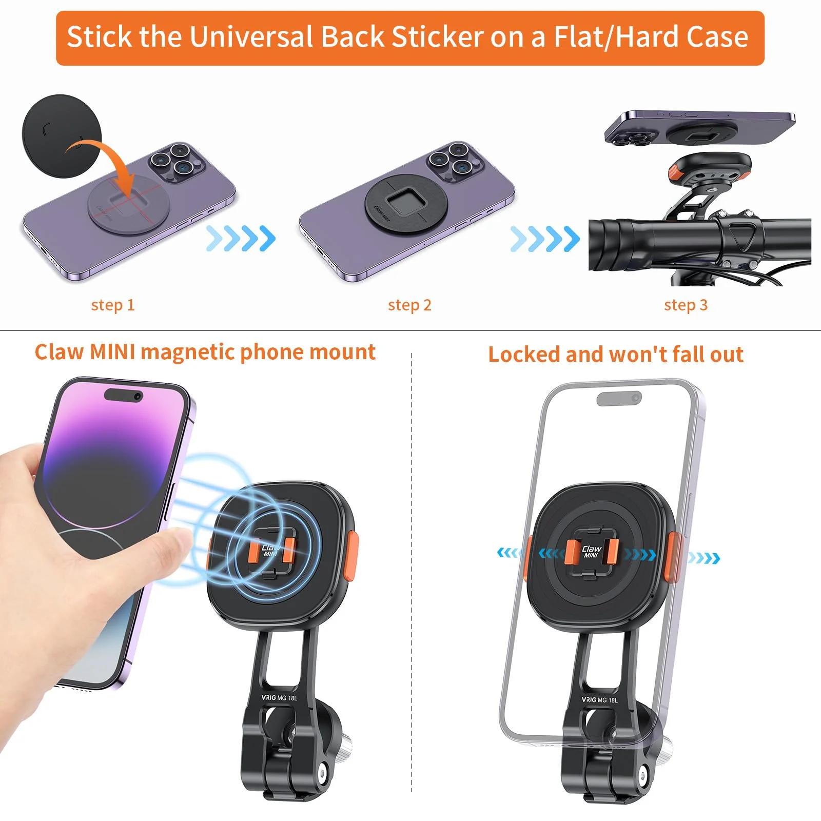 MG18L Claw MINI Magnetic Phone Mount Road bike mobile phone holder, iding bracket special shock absorption fixed mountain bike motorcycle navigation triangle(Triangle Type) Triangle Type - Image 3