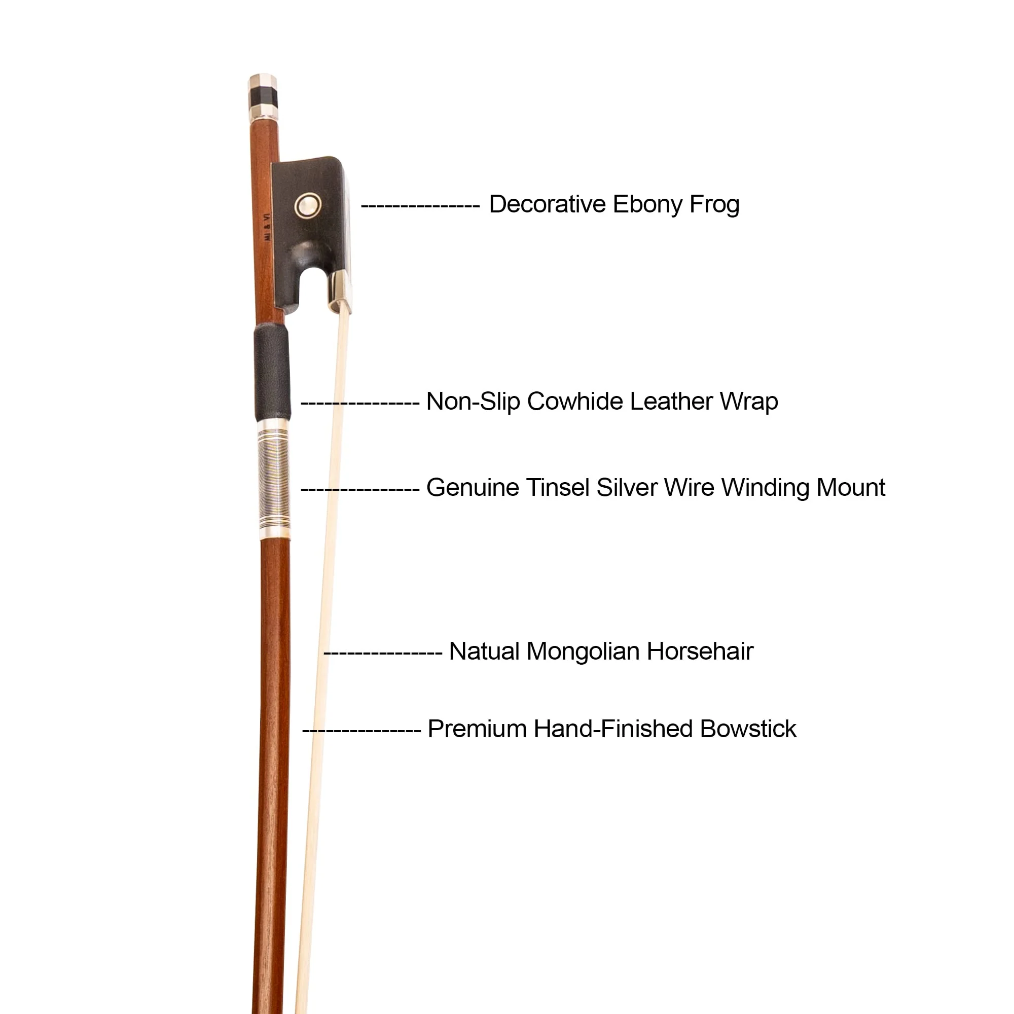 MI&VI CB-530 Classic Cello Bow (Size 3/4) with Bow Soft Bag and Rosin for Bow Hairs Included - Ebony Frog - Well Balanced - Light Weight - Real Mongolian Horse Hair (Cello 3/4) - MIVI Music Cello 3/4 - Image 2