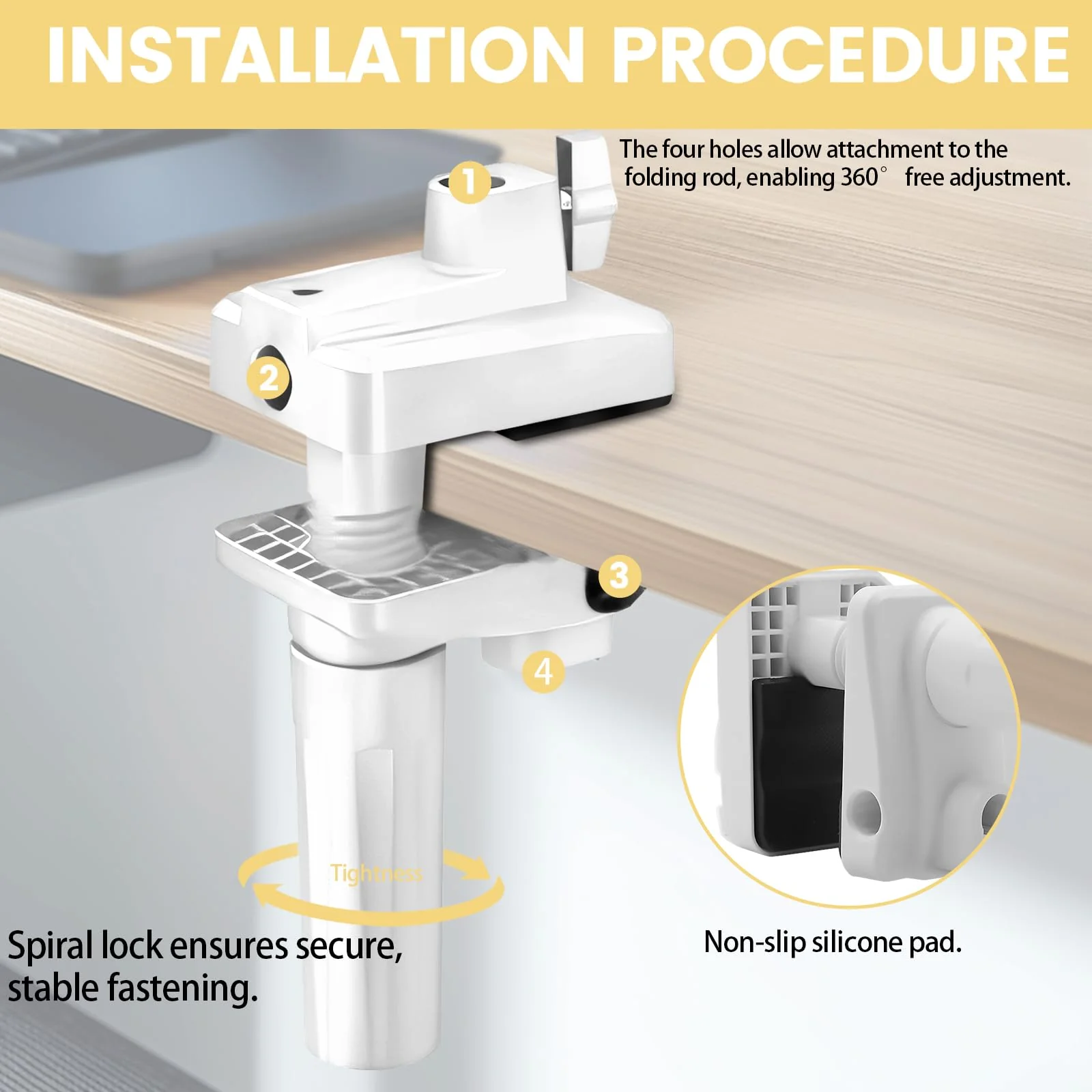 Mic Arm Desk Mount Clamp Insert Holes Universal Mic Stand Desk Holder for Boom Arm, Lamp, Monitor Stable Desk/Bed Mount White(2-Pack) - Image 5