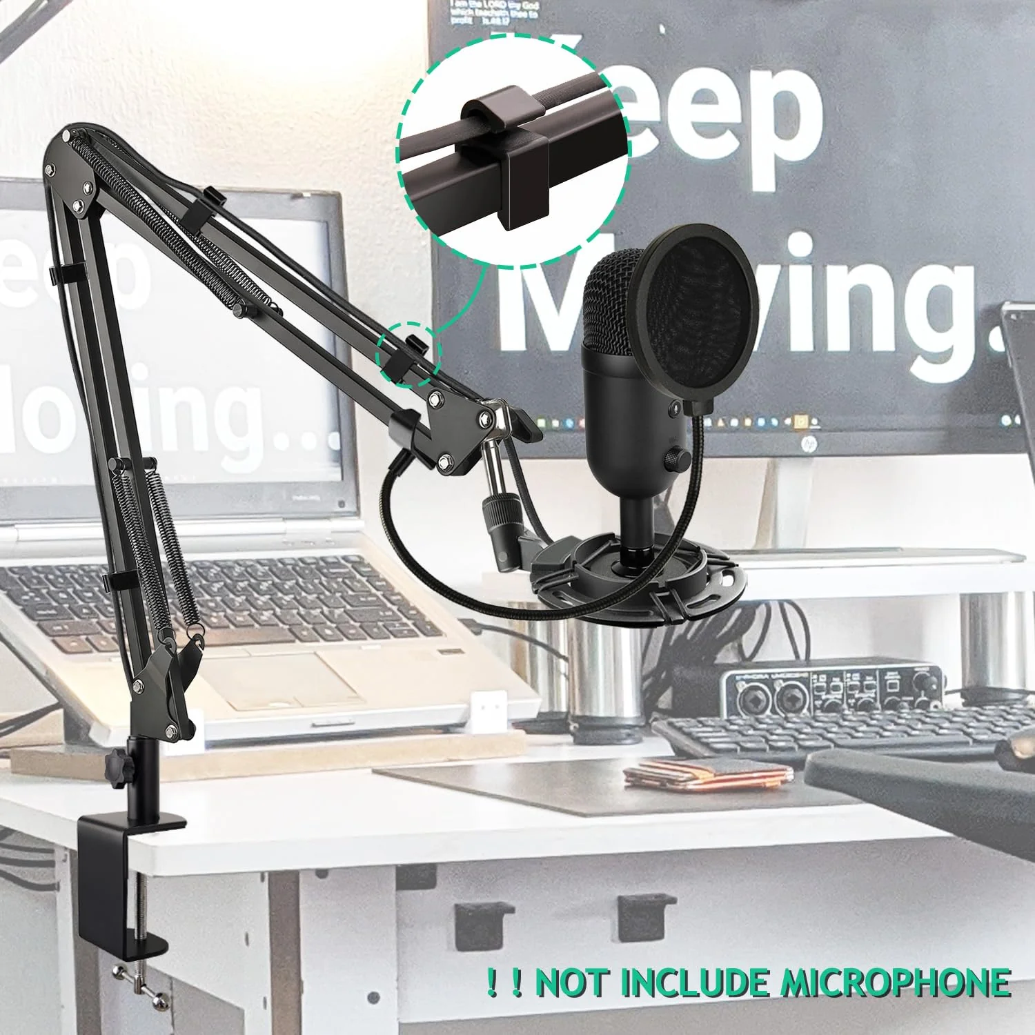 Mic Boom Arm for Razer Seiren V2 X, Adjustable Microphone Arm Stand with Shock Mount, Pop Filter, Heavy Duty Table Mount Clamp and 3/8 Female to 5/8 Male Screw Adapter - Image 2