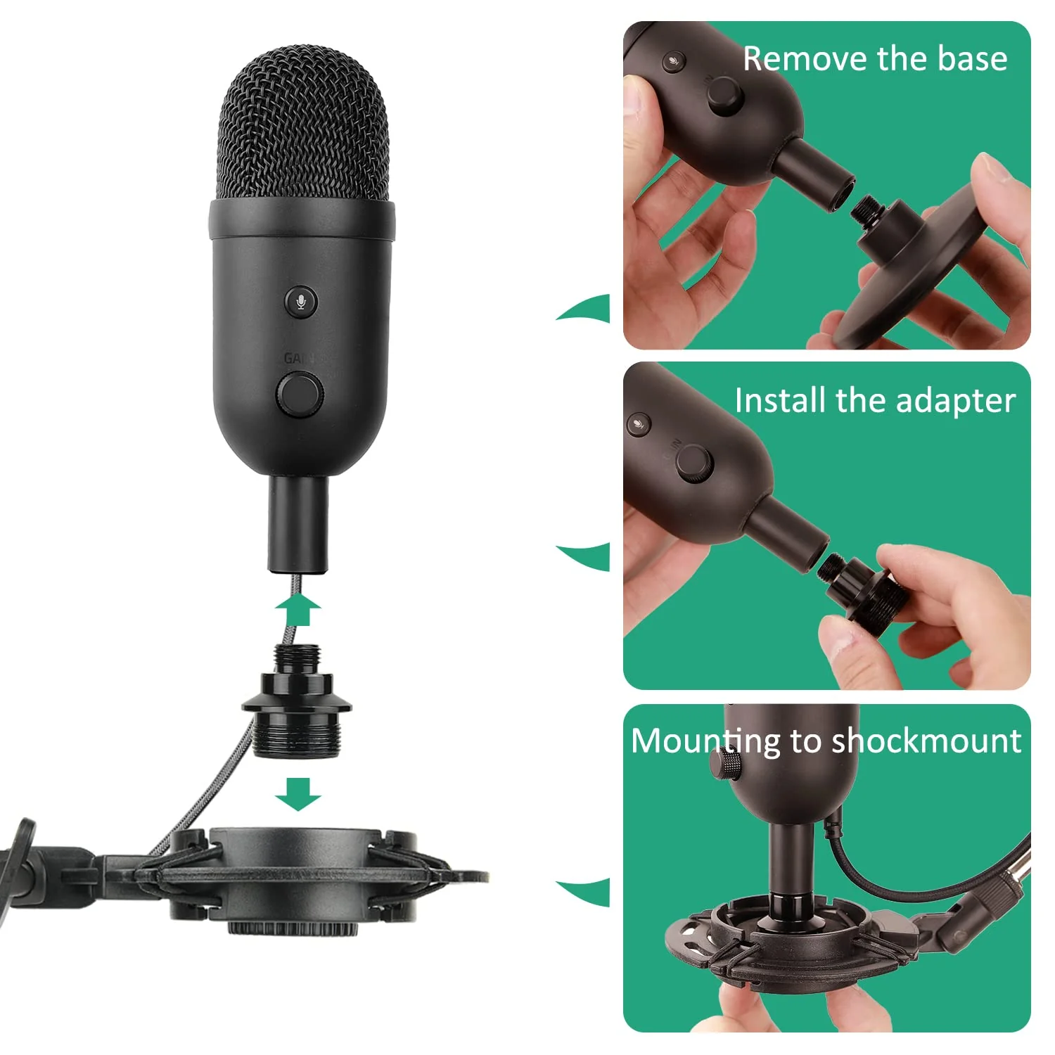 Mic Boom Arm for Razer Seiren V2 X, Adjustable Microphone Arm Stand with Shock Mount, Pop Filter, Heavy Duty Table Mount Clamp and 3/8 Female to 5/8 Male Screw Adapter - Image 3