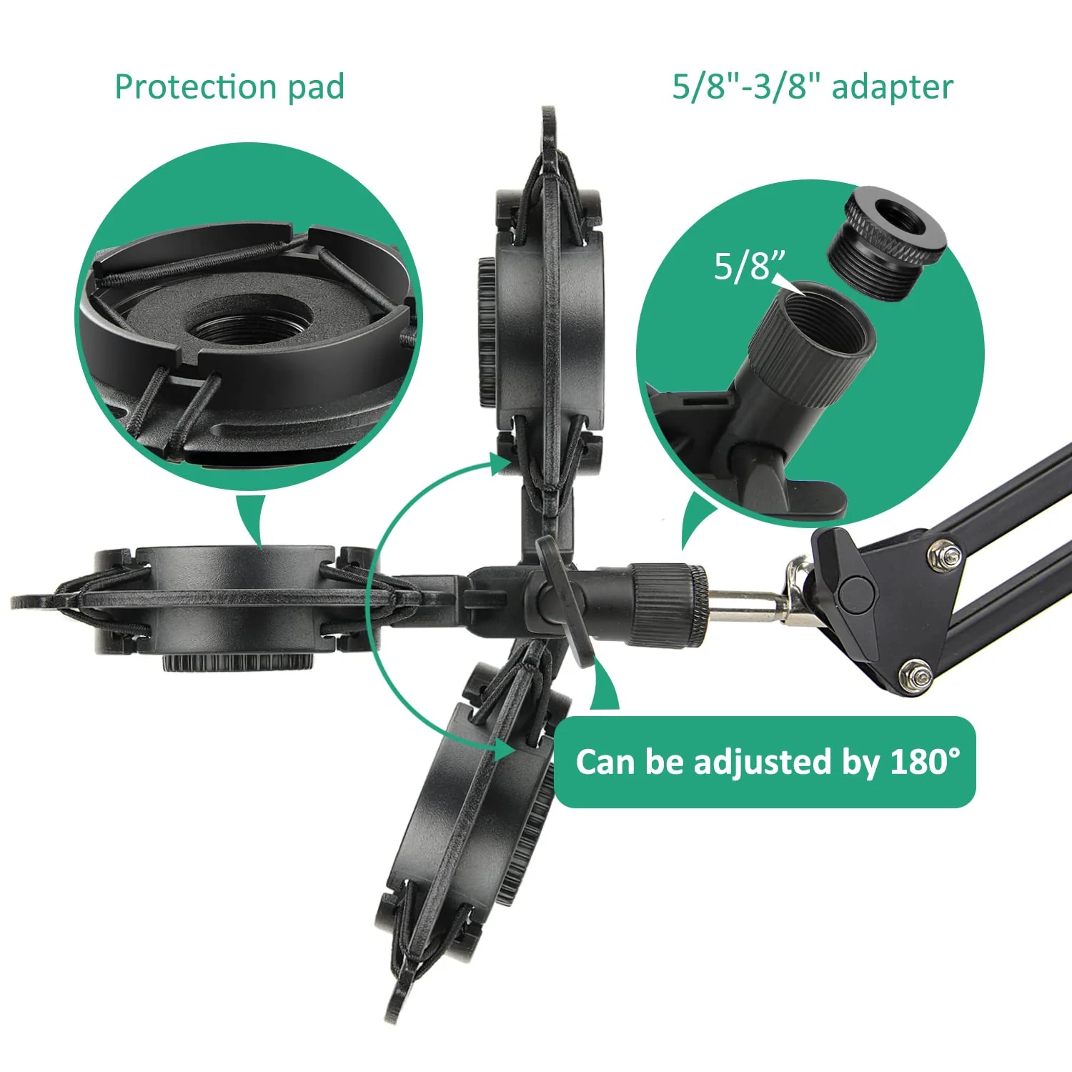 Mic Boom Arm for Razer Seiren V2 X, Adjustable Microphone Arm Stand with Shock Mount, Pop Filter, Heavy Duty Table Mount Clamp and 3/8 Female to 5/8 Male Screw Adapter - Image 4