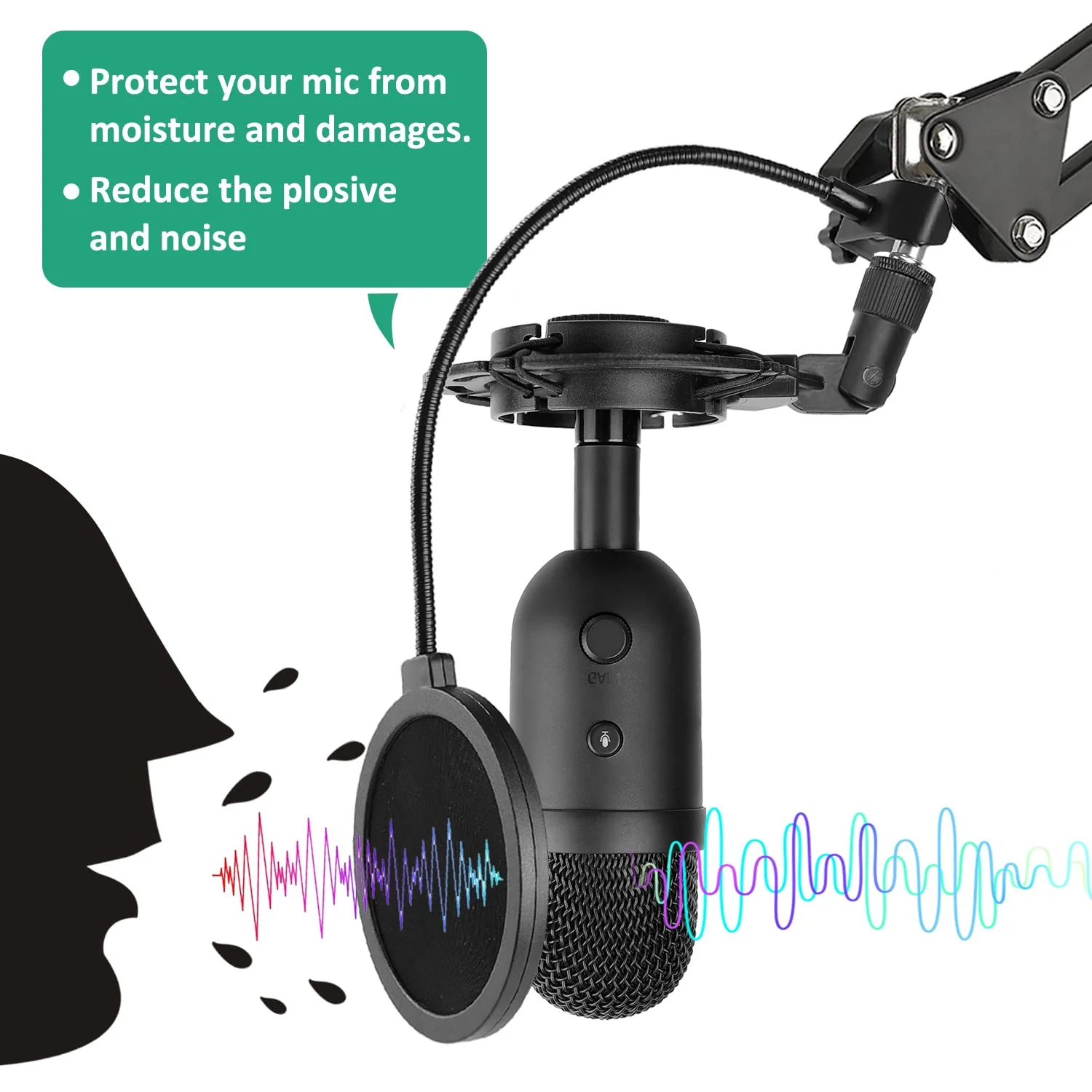 Mic Boom Arm for Razer Seiren V2 X, Adjustable Microphone Arm Stand with Shock Mount, Pop Filter, Heavy Duty Table Mount Clamp and 3/8 Female to 5/8 Male Screw Adapter - Image 5