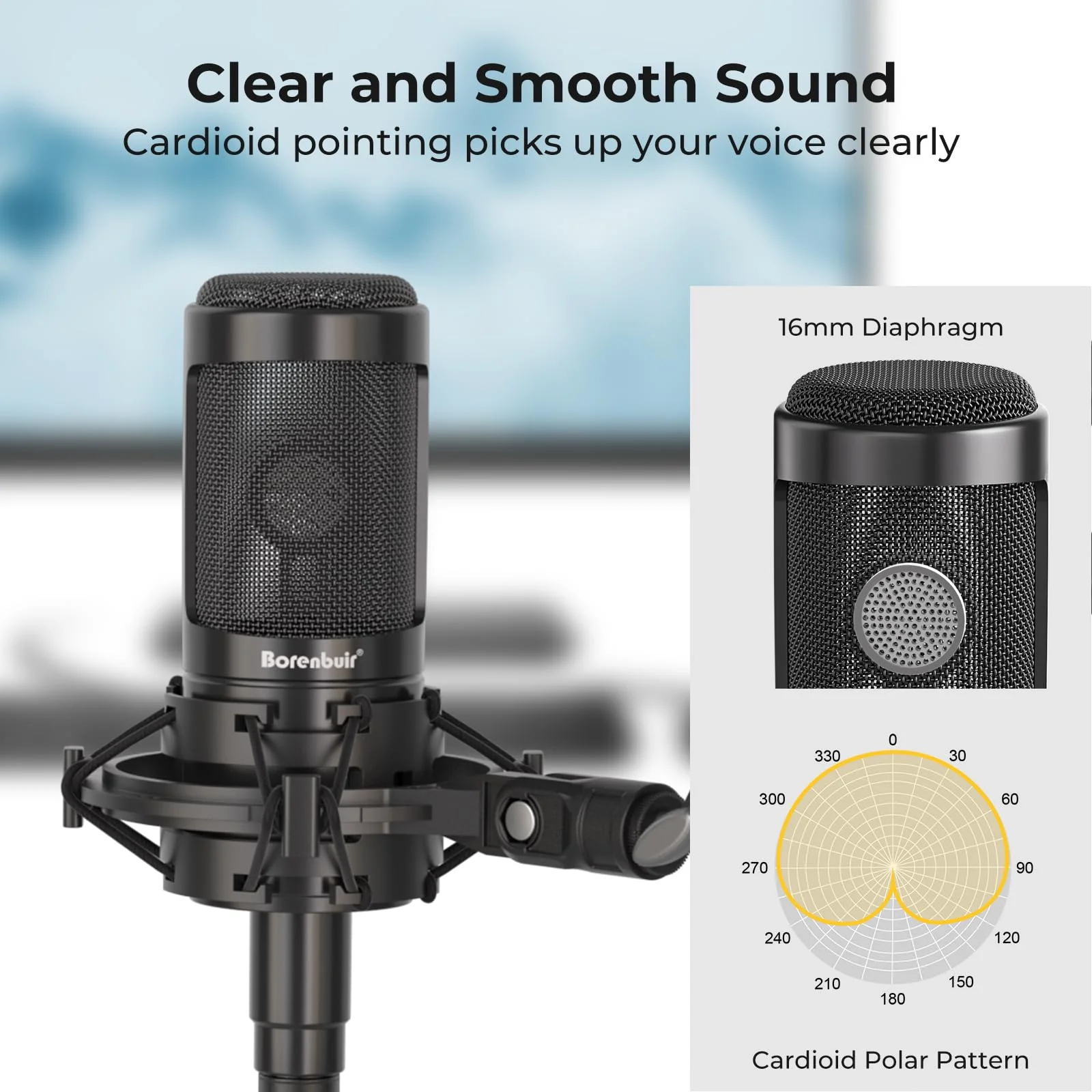 Mic for Asmr, for Audio Interface Cardioid Condenser Microphone XLR, Studio Recording microfono condensador with Shock mounts and Microphone Cable for Podcasting Music Voice-Over - Image 4