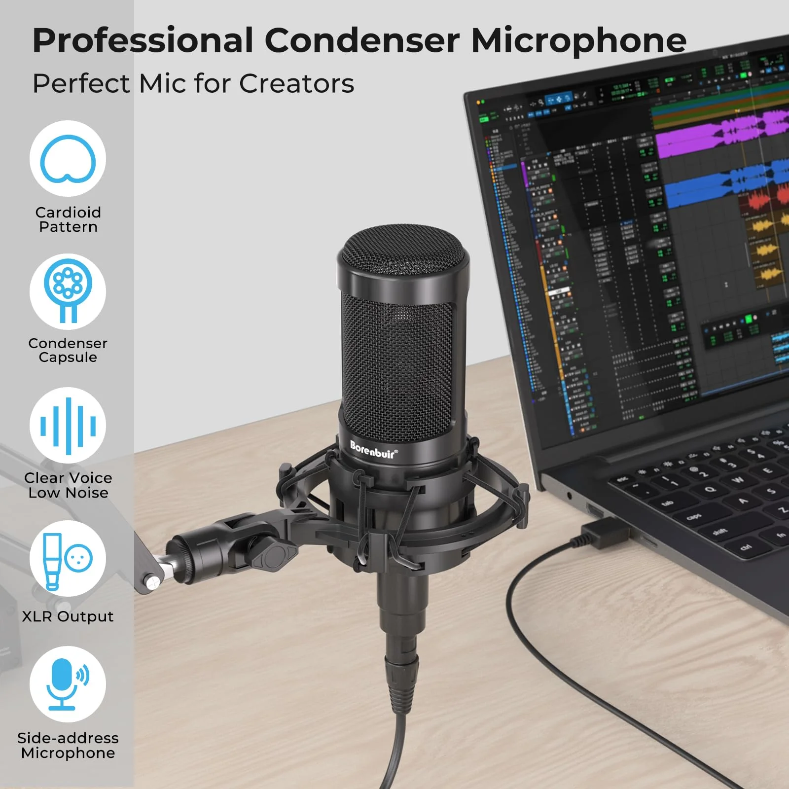 Mic for Asmr, for Audio Interface Cardioid Condenser Microphone XLR, Studio Recording microfono condensador with Shock mounts and Microphone Cable for Podcasting Music Voice-Over - Image 7
