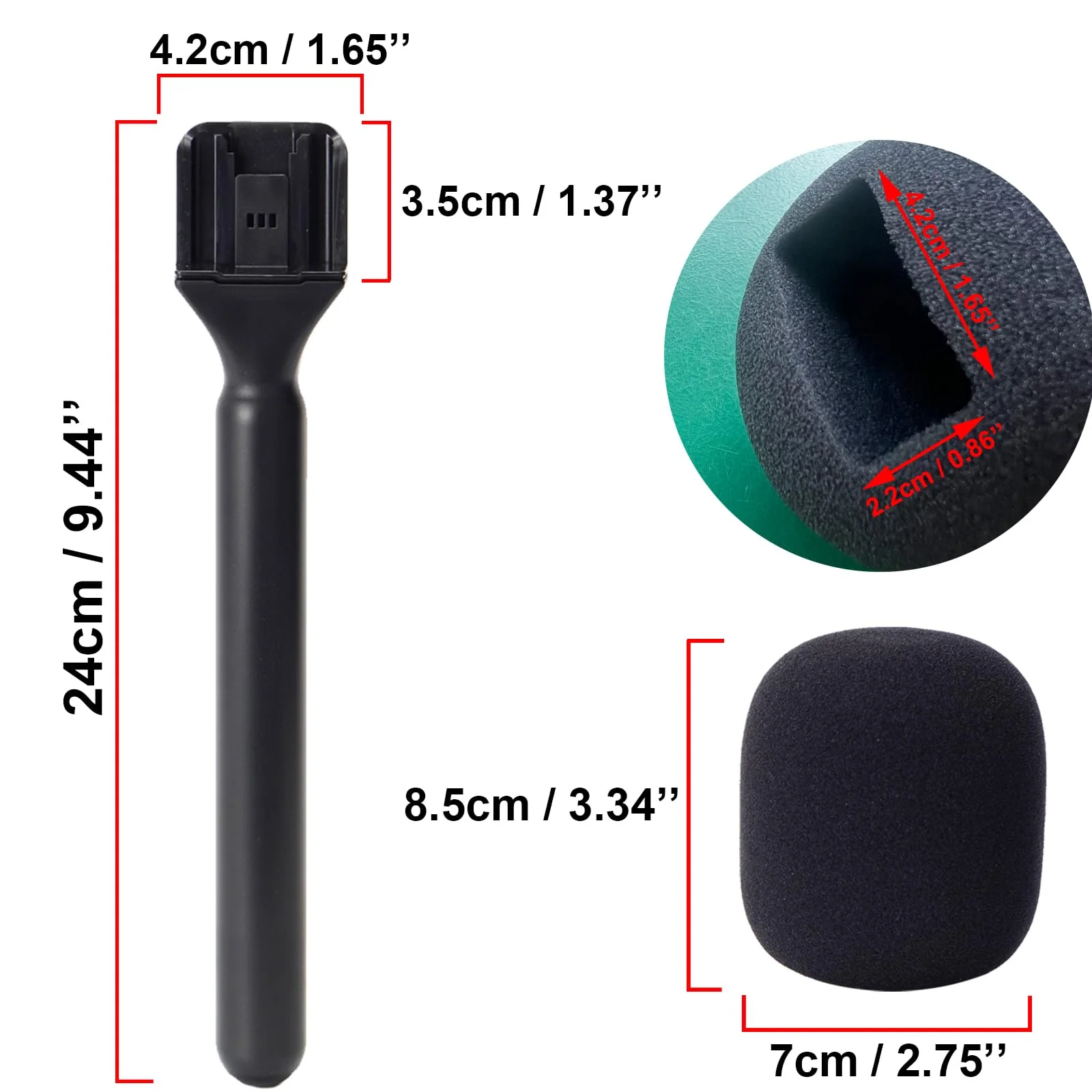 Mic Holder for DJI Mic 1/2, Interview Microphone Handle for Rode Wireless GO I/II/ME/Pro, Wireless Lavalier Microphone Handheld Adapter Mount with Foam Cover for Hollyland Lark M1 Black+Pink - Image 2