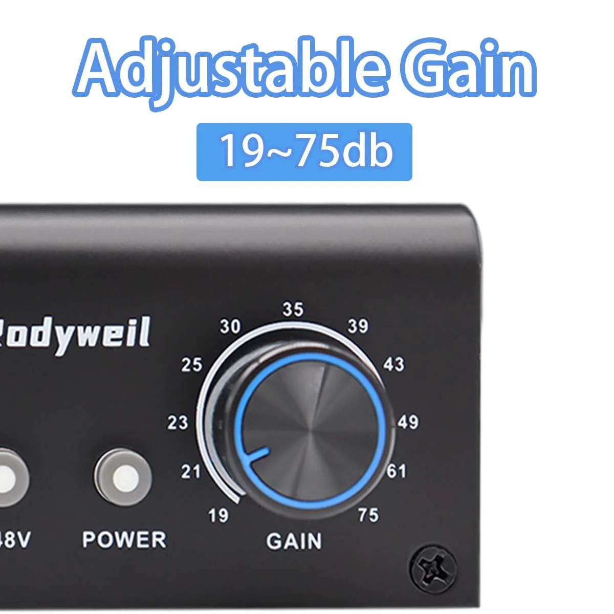 Mic Preamp with 19~75db Adjustable Gain Boost Balaneced Line Out and 48V for Dynamic, Condenser,Ribbon Microphone, Audio Interface, Audio Mixer - Image 2
